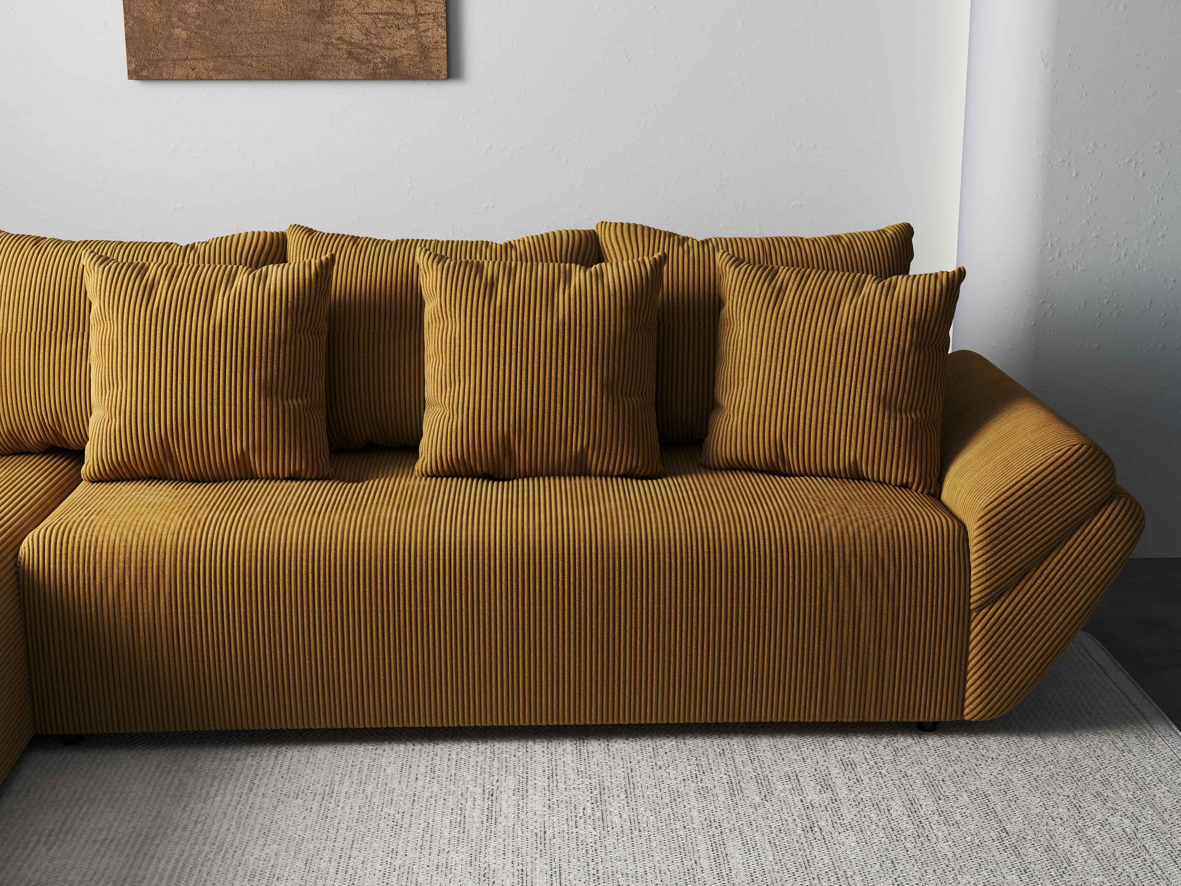 Colțar extensibil dumonde cu ladă de depozitare si sezut confortabil din spuma HR, Berlin XL Zoom Mustar 350x185 cm Fabrica