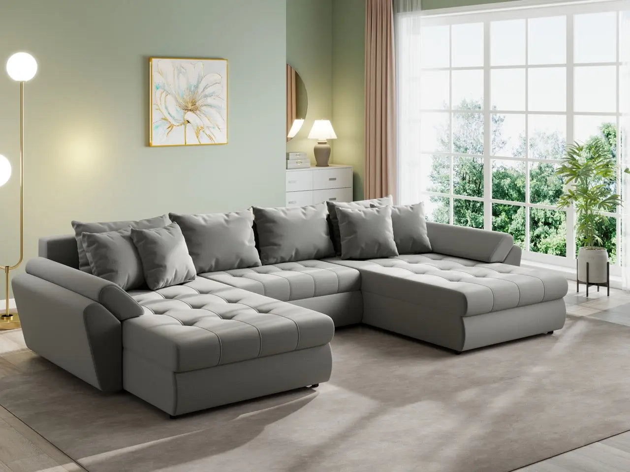 Colțar extensibil dumonde cu ladă de depozitare si sezut confortabil din spuma HR, Loana U Royal Grey 355x185 cm Fabrica