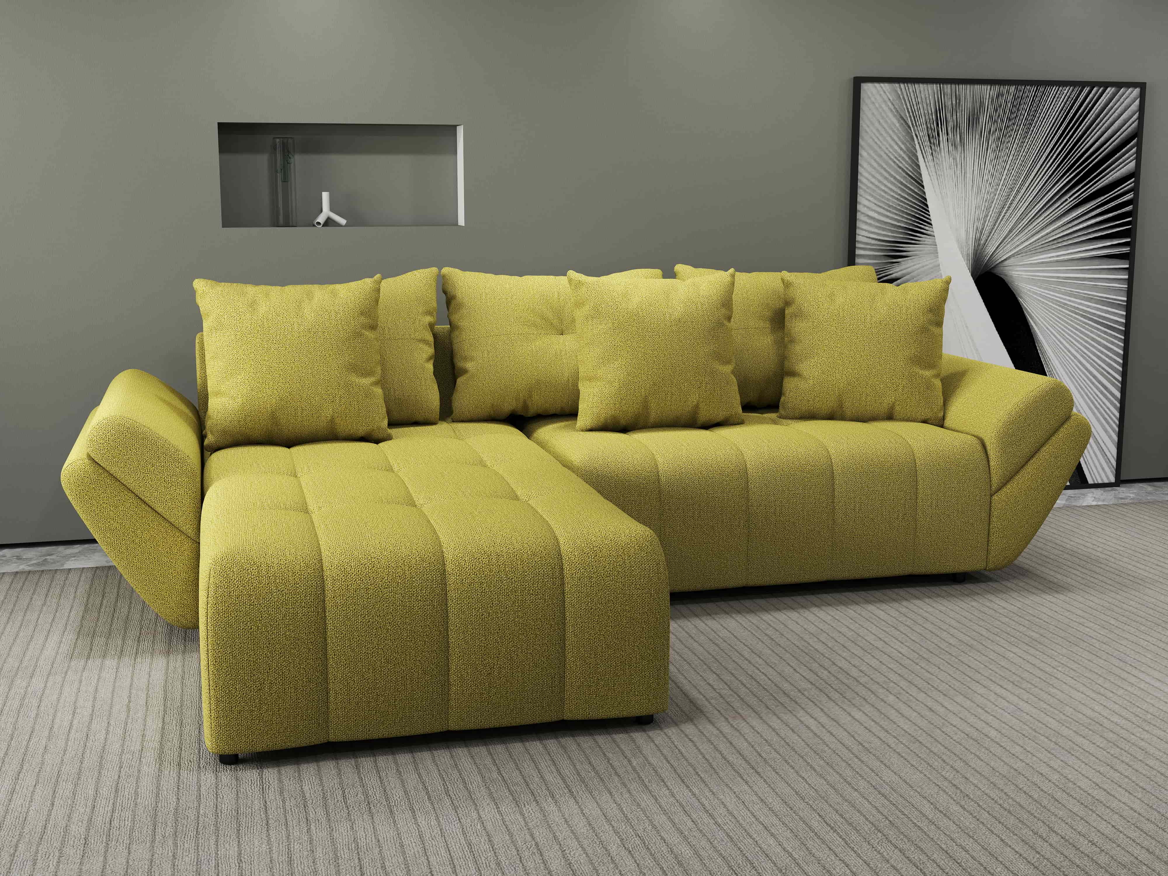 Colțar extensibil dumonde cu ladă de depozitare si sezut confortabil din spuma HR, Berlin Enjoy Verde 280x185 cm Fabrica