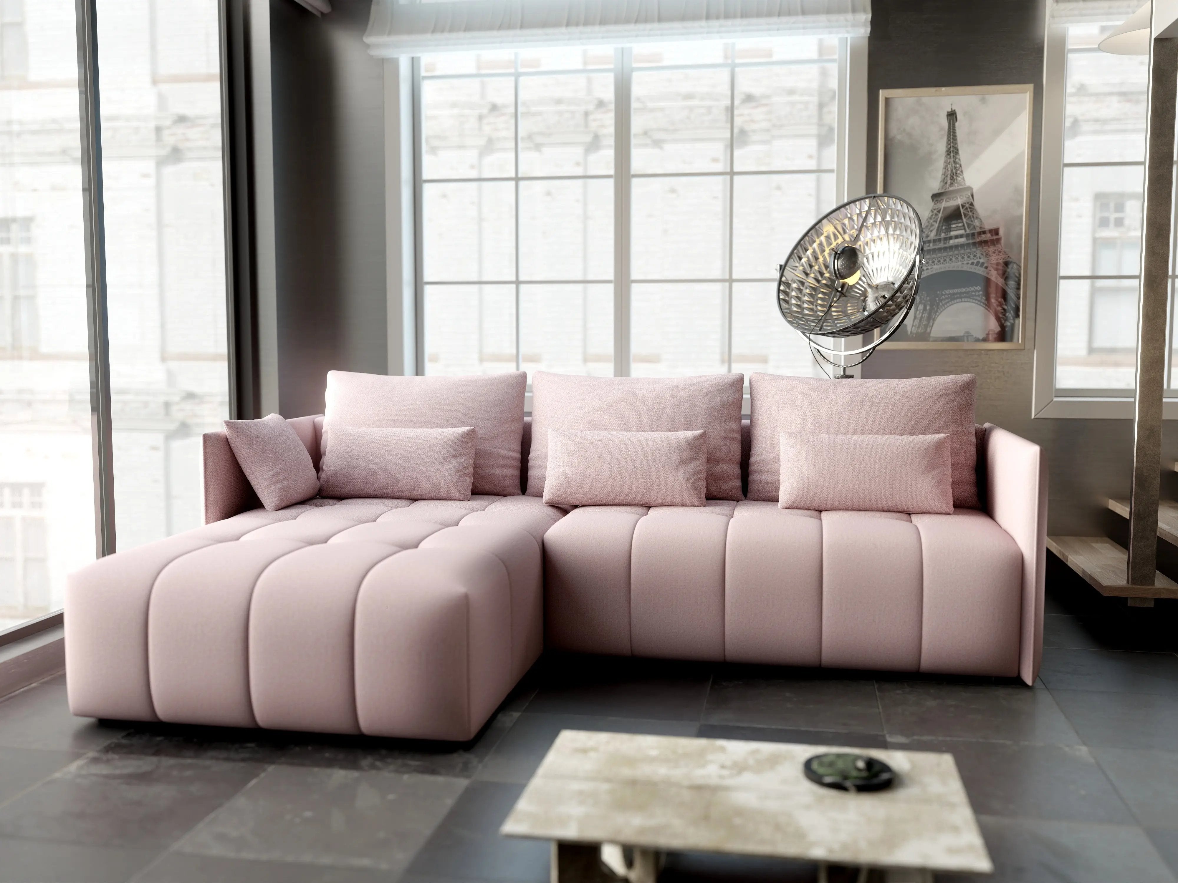 Colțar extensibil dumonde cu ladă de depozitare si sezut confortabil din spuma HR, Malta Enjoy Flamingo 235x185 cm Fabrica