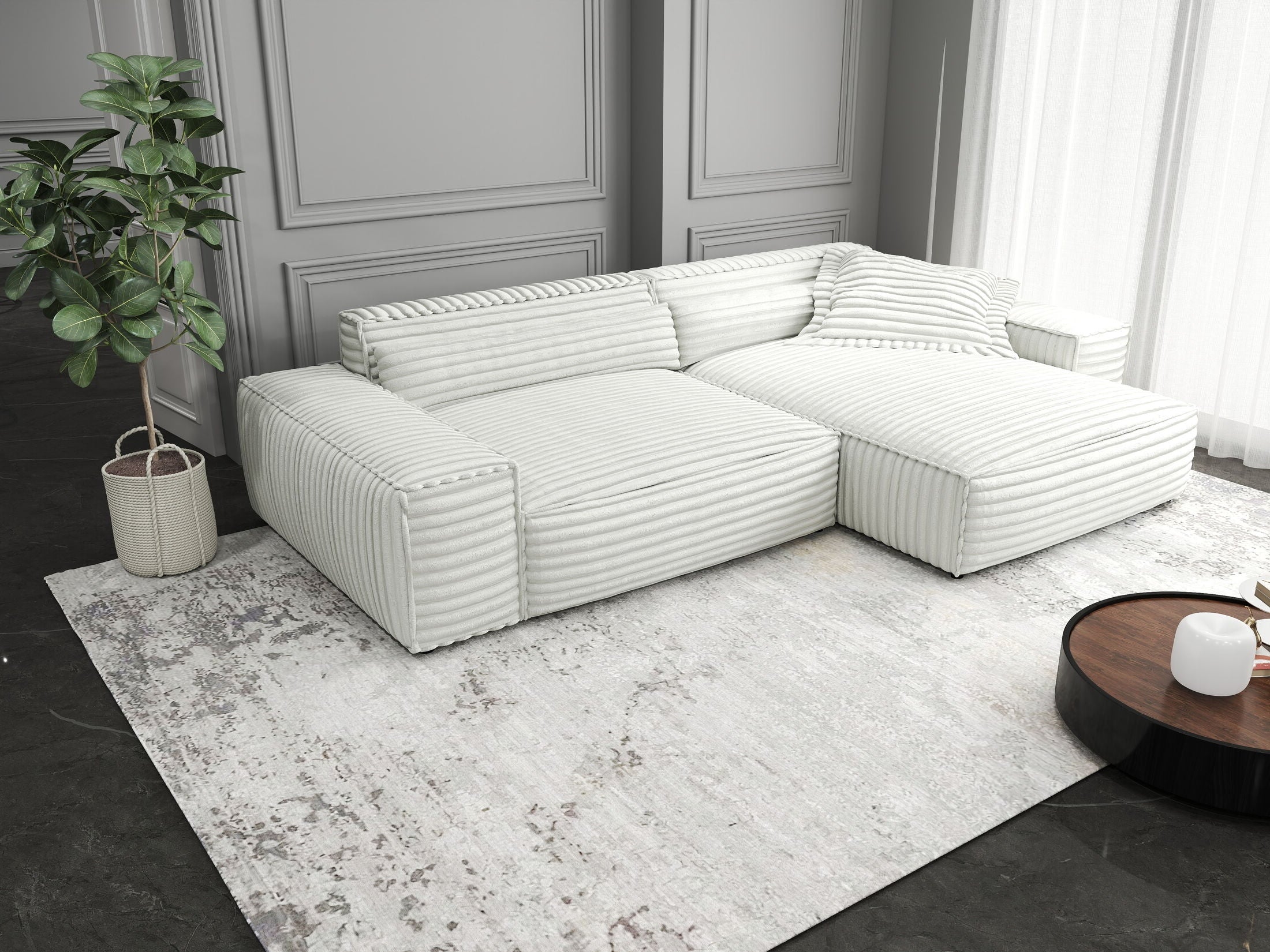 Colțar dumonde cu șezut confortabil din spumă HR, Marvelo Ambience Alb 264x175 cm II