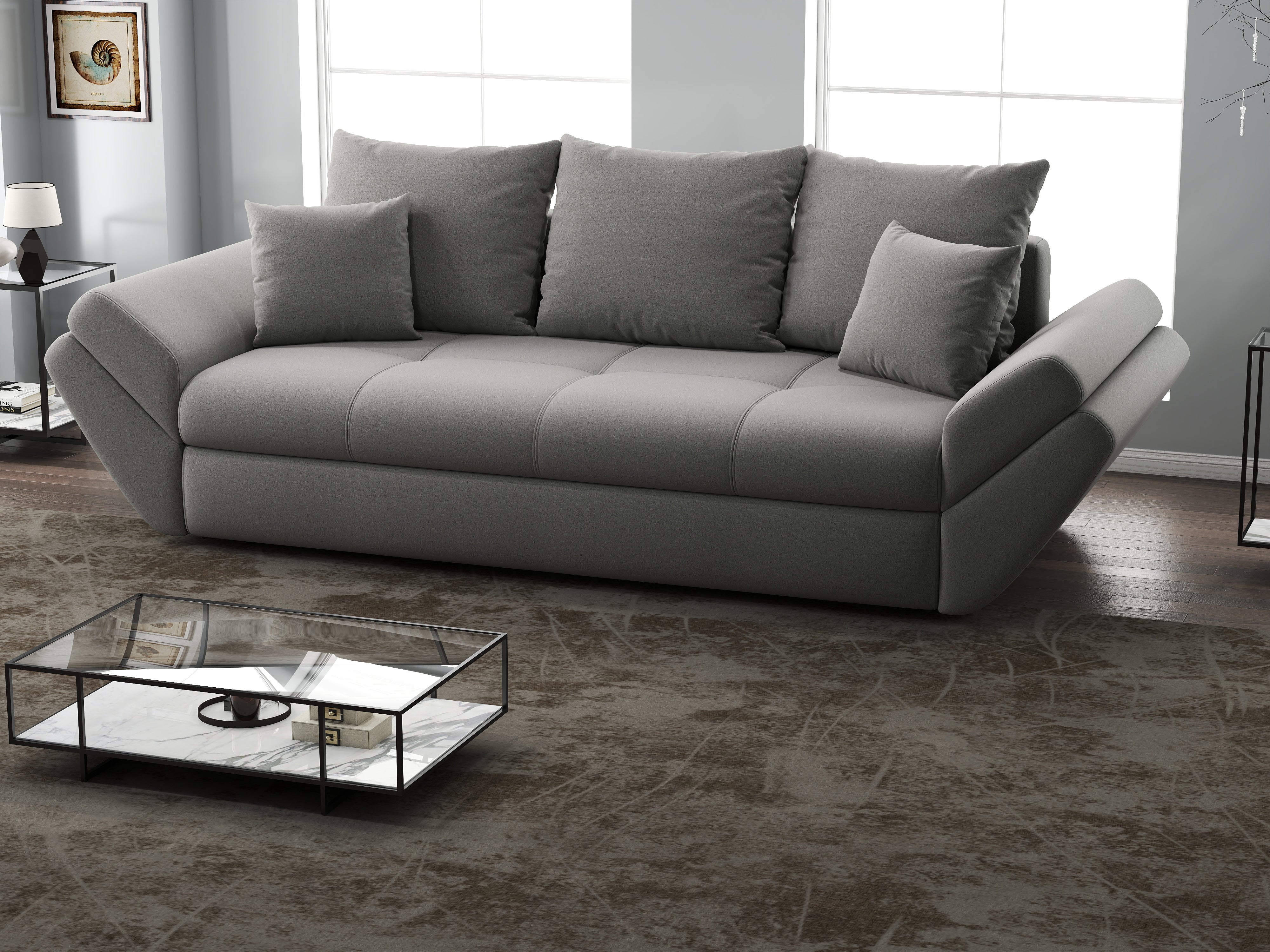 Canapea extensibilă dumonde cu ladă de depozitare si sezut confortabil din spuma HR, Loana Royal Grey 250x100 cm Fabrica
