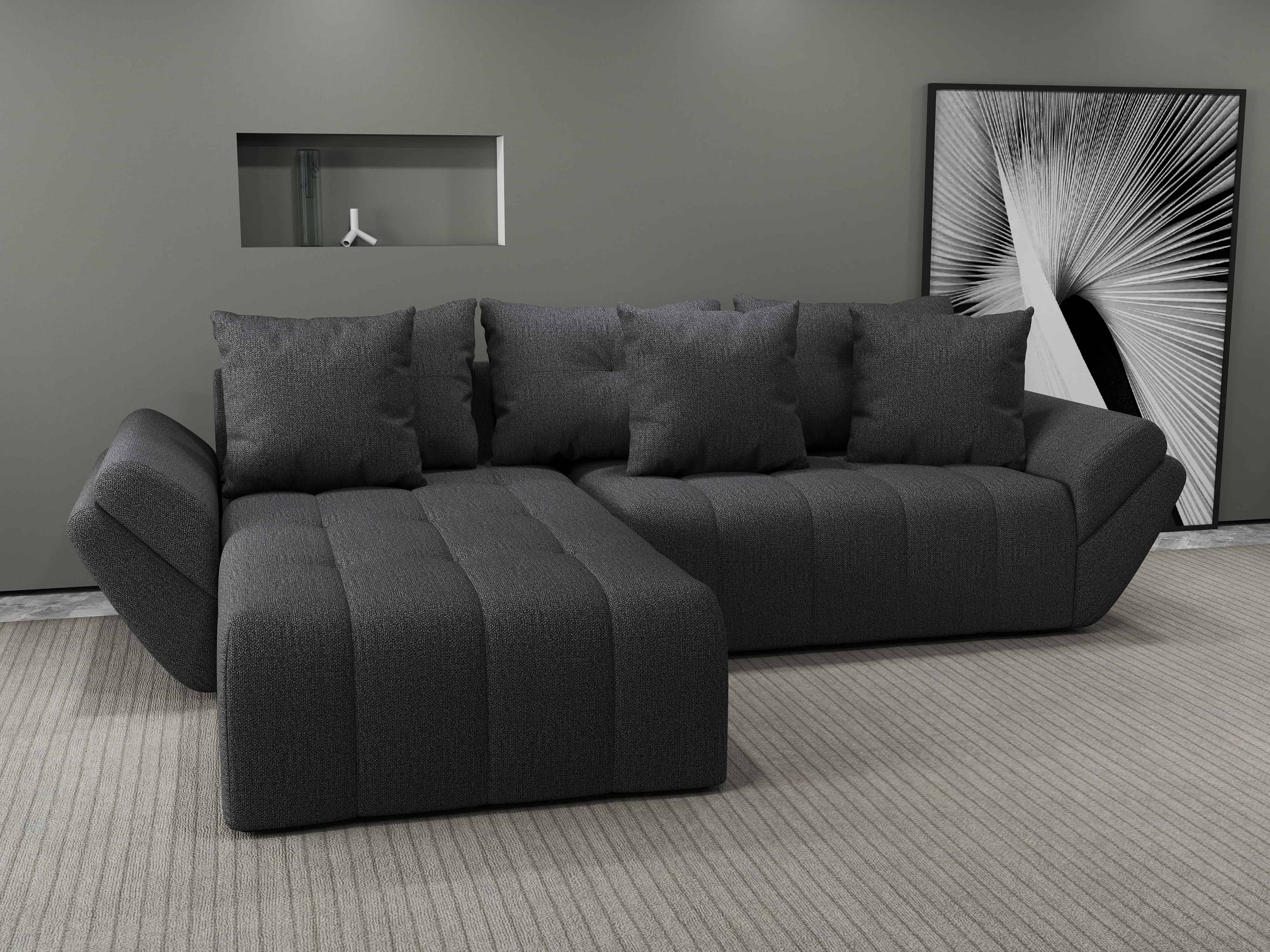 Colțar extensibil dumonde cu ladă de depozitare si sezut confortabil din spuma HR, Berlin Enjoy Grafit 280x185 cm Fabrica