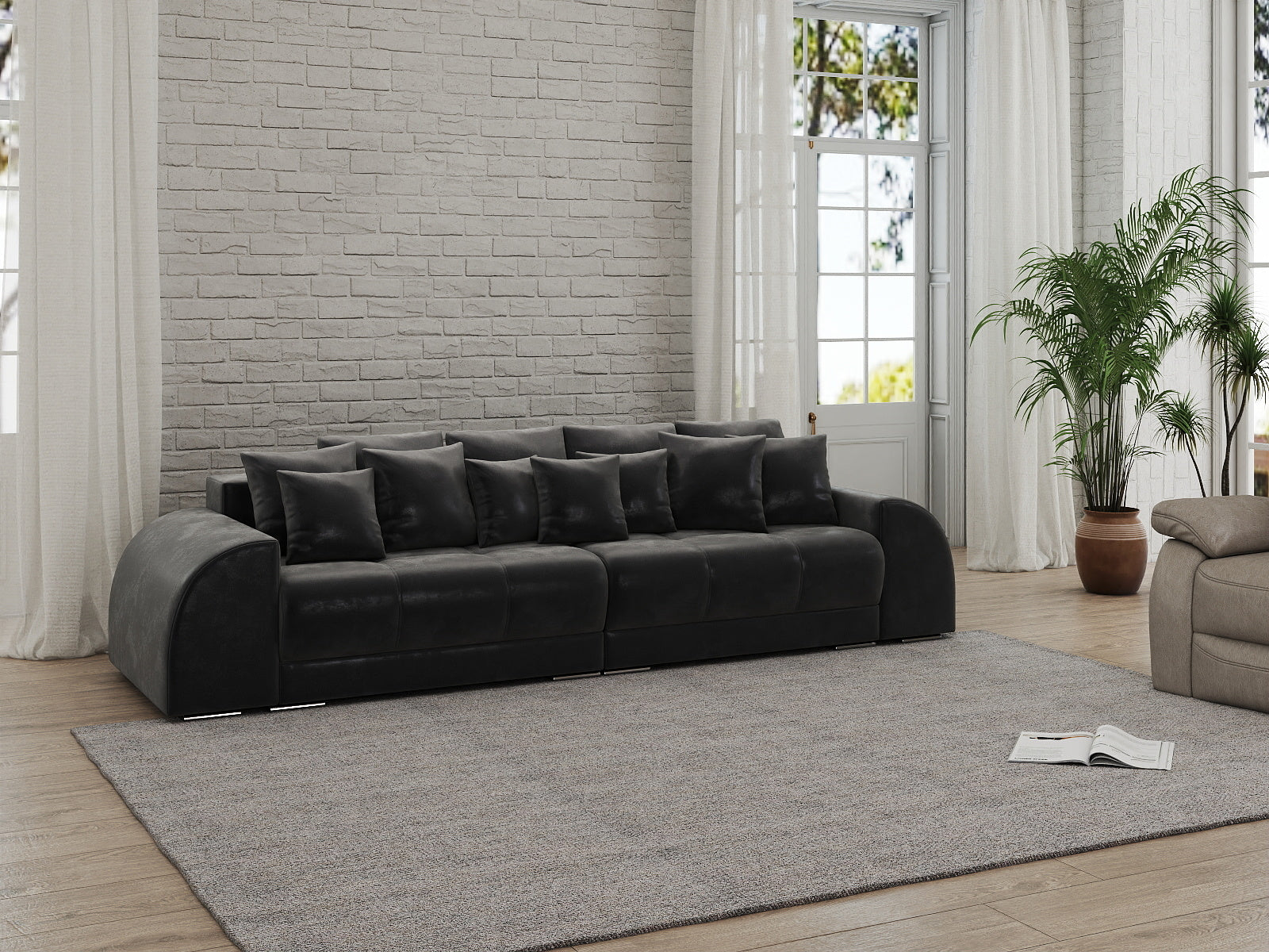 Canapea extensibilă dumonde cu 2 lăzi de depozitare si sezut confortabil din spuma HR, Verona Madagaskar Black 310x100 cm Fabrica