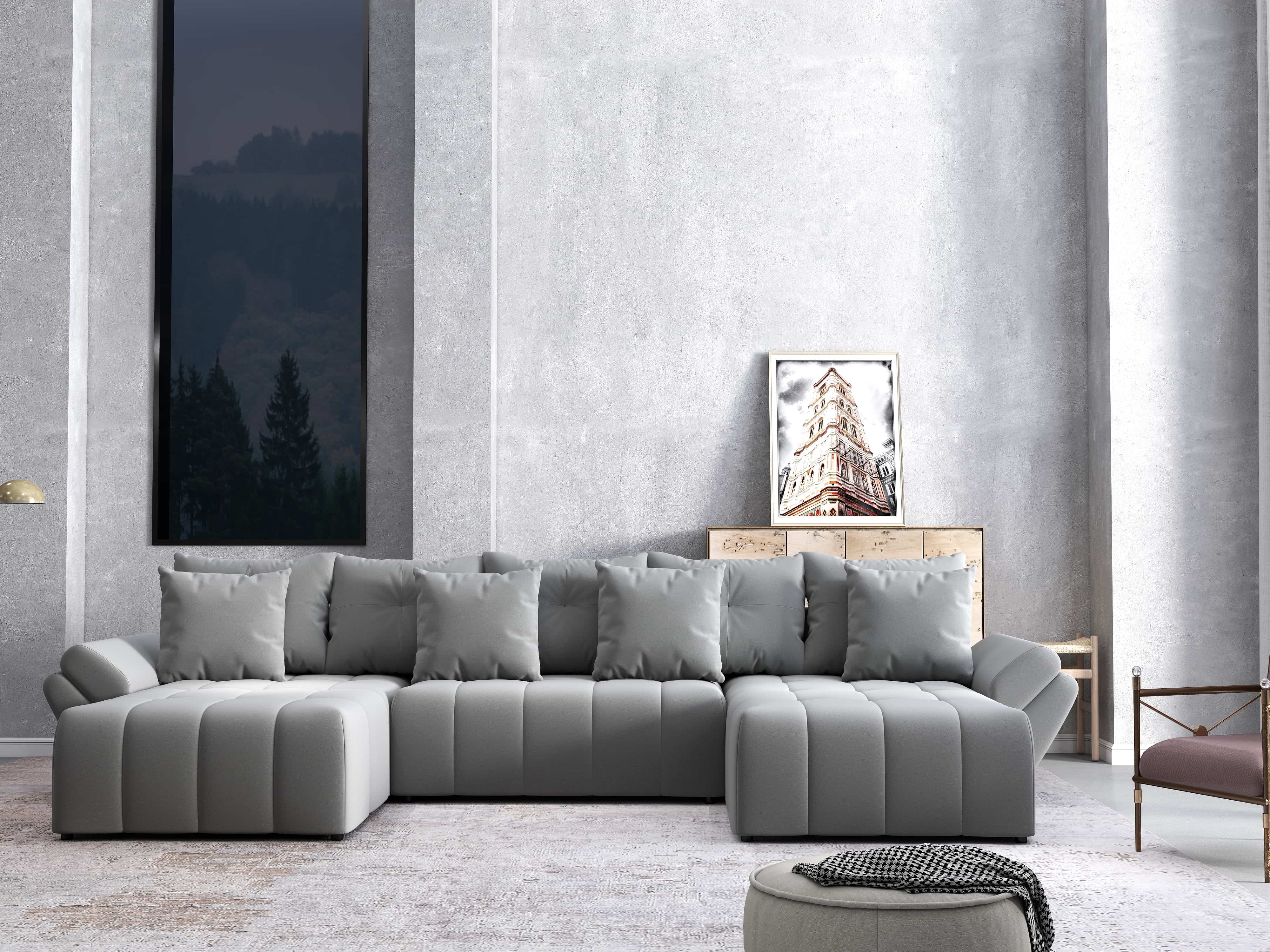 Colțar extensibil dumonde cu ladă de depozitare si sezut confortabil din spuma HR, Berlin U Royal Grey 380x180 cm Fabrica