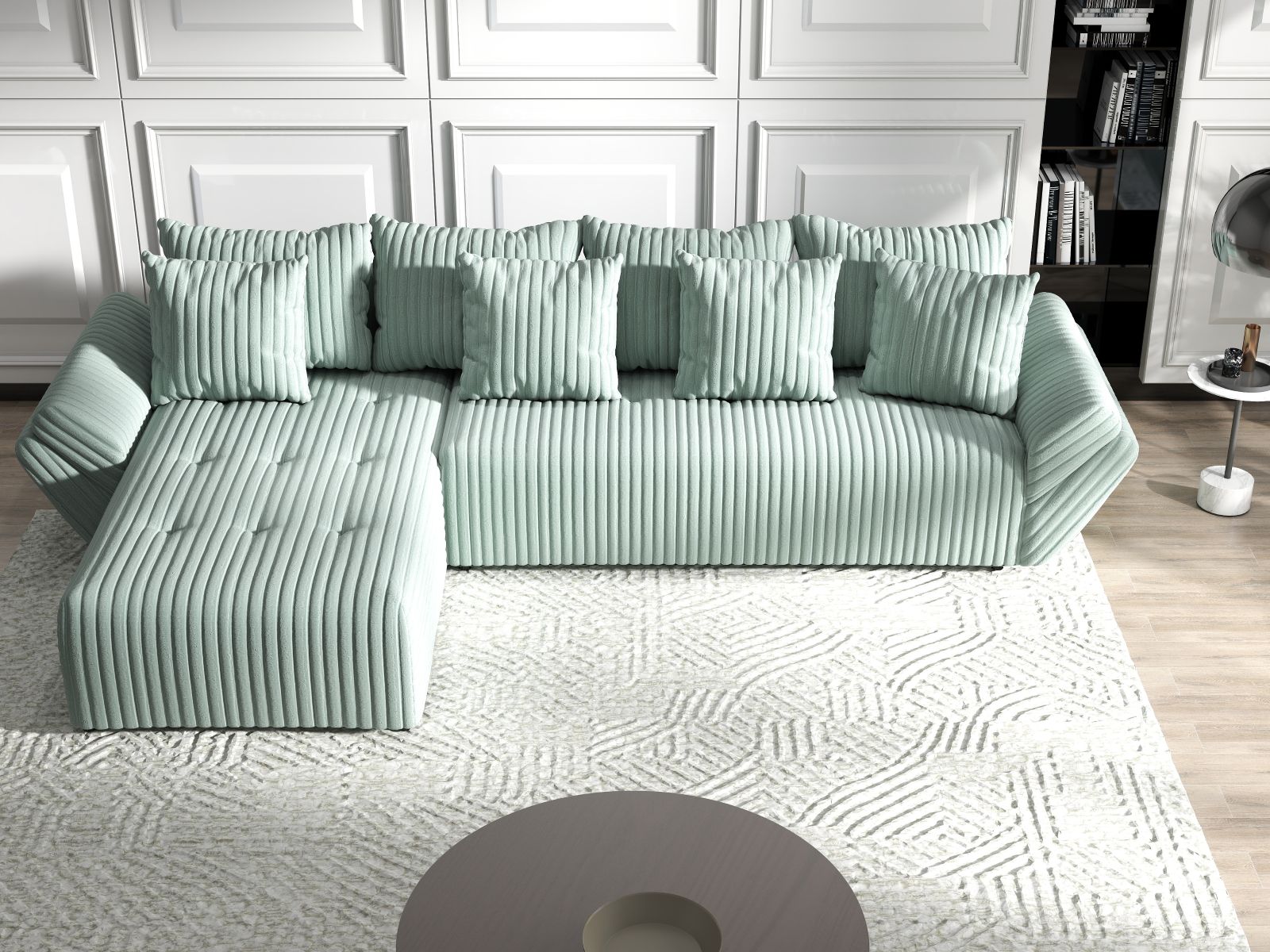 Colțar extensibil dumonde cu ladă de depozitare si sezut confortabil din spuma HR, Berlin XL Ambience Mint 350x185 cm Fabrica