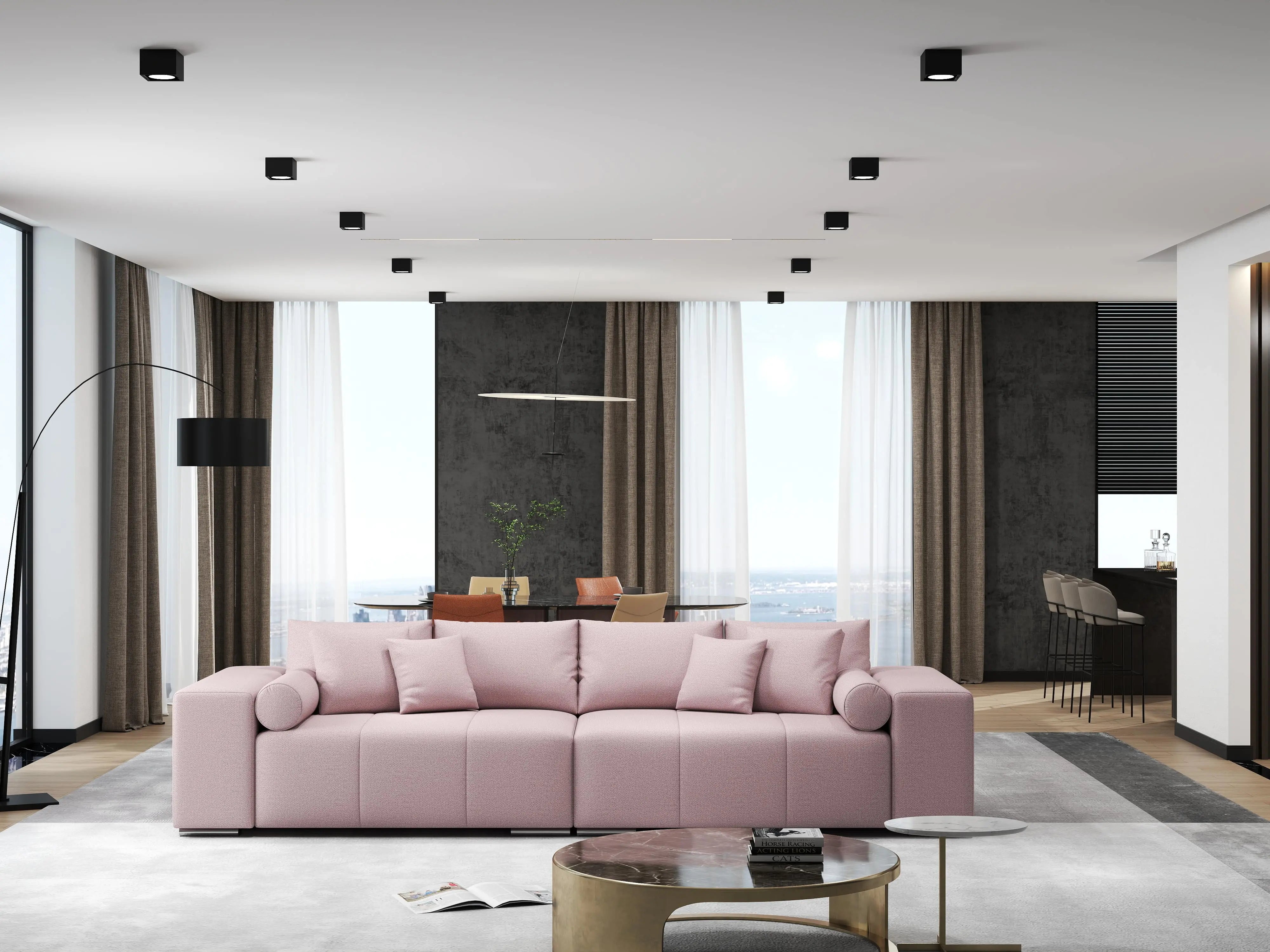 Canapea extensibilă dumonde cu ladă de depozitare si sezut confortabil din spuma HR, Marbela Pink XXL 295x100 cm Fabrica