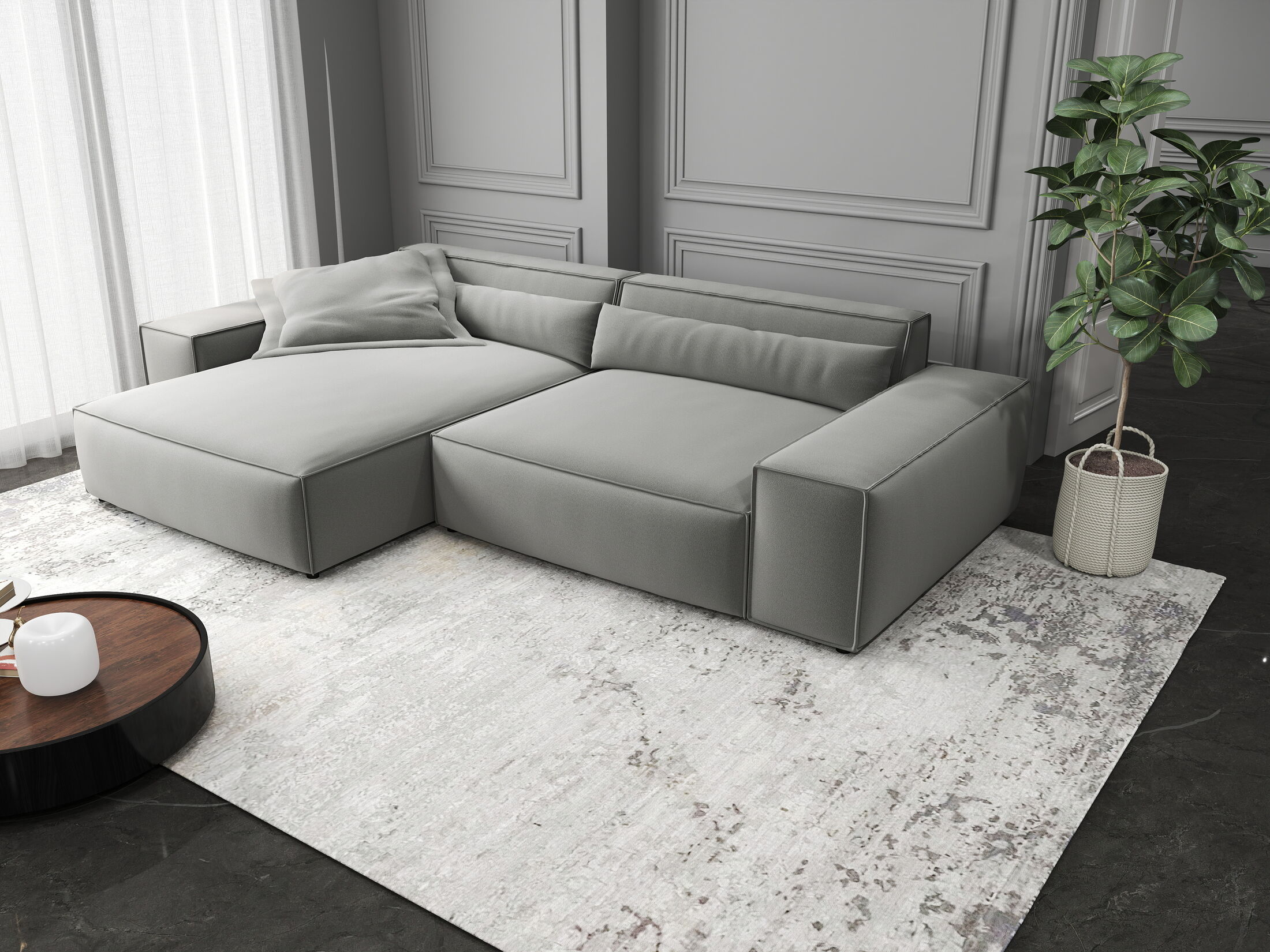 Colțar dumonde cu șezut confortabil din spumă HR, Marvelo Royal Gri 264x175 cm