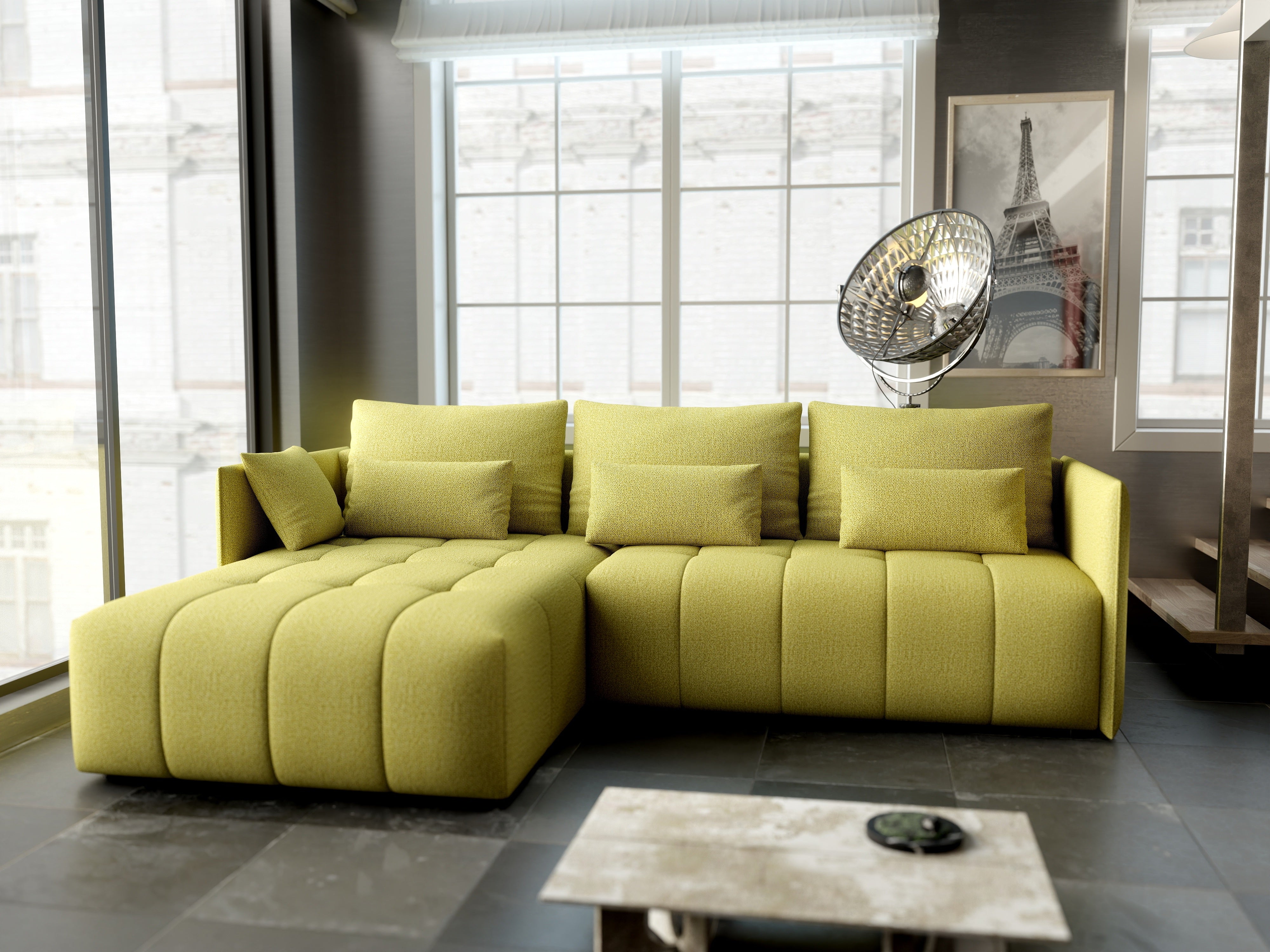 Colțar extensibil dumonde cu ladă de depozitare si sezut confortabil din spuma HR, Malta Enjoy Green 235x185 cm Fabrica