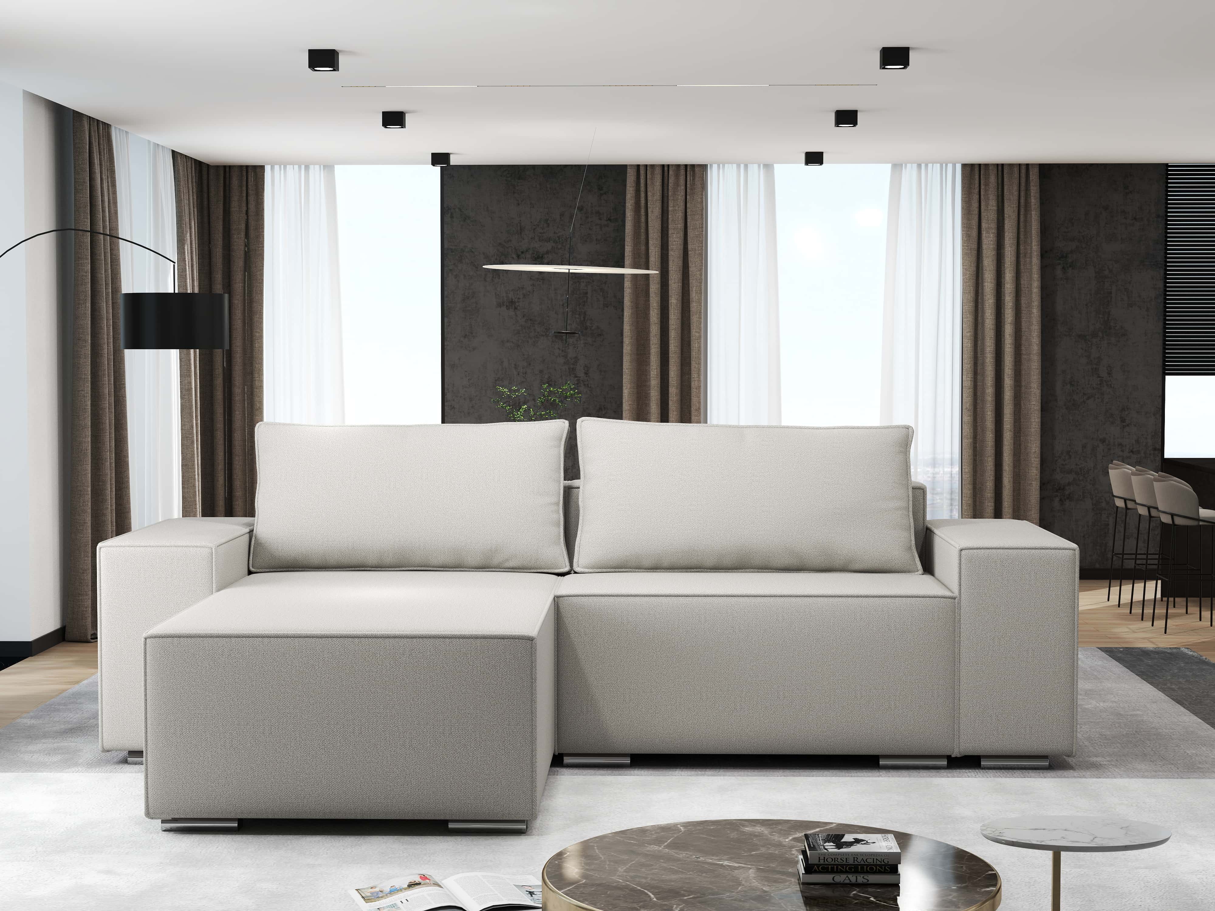 Colțar extensibil dumonde cu ladă de depozitare si sezut confortabil din spuma HR, Dream Enjoy Bej 290x185 cm Fabrica