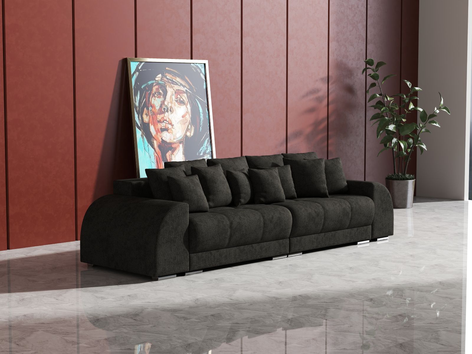 Canapea extensibilă dumonde cu 2 lăzi de depozitare si sezut confortabil din spuma HR, Verona Enjoy Graphite 310x100 cm Fabrica