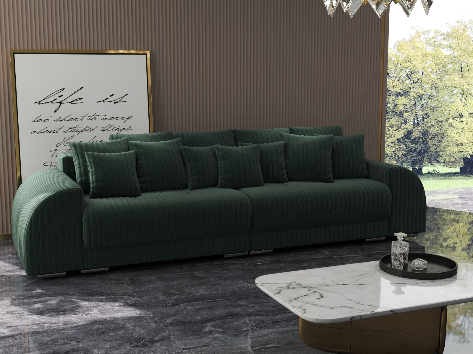 Canapea extensibilă dumonde cu 2 lăzi de depozitare si sezut confortabil din spuma HR, Verona Ambience Green 310x100 cm Fabrica