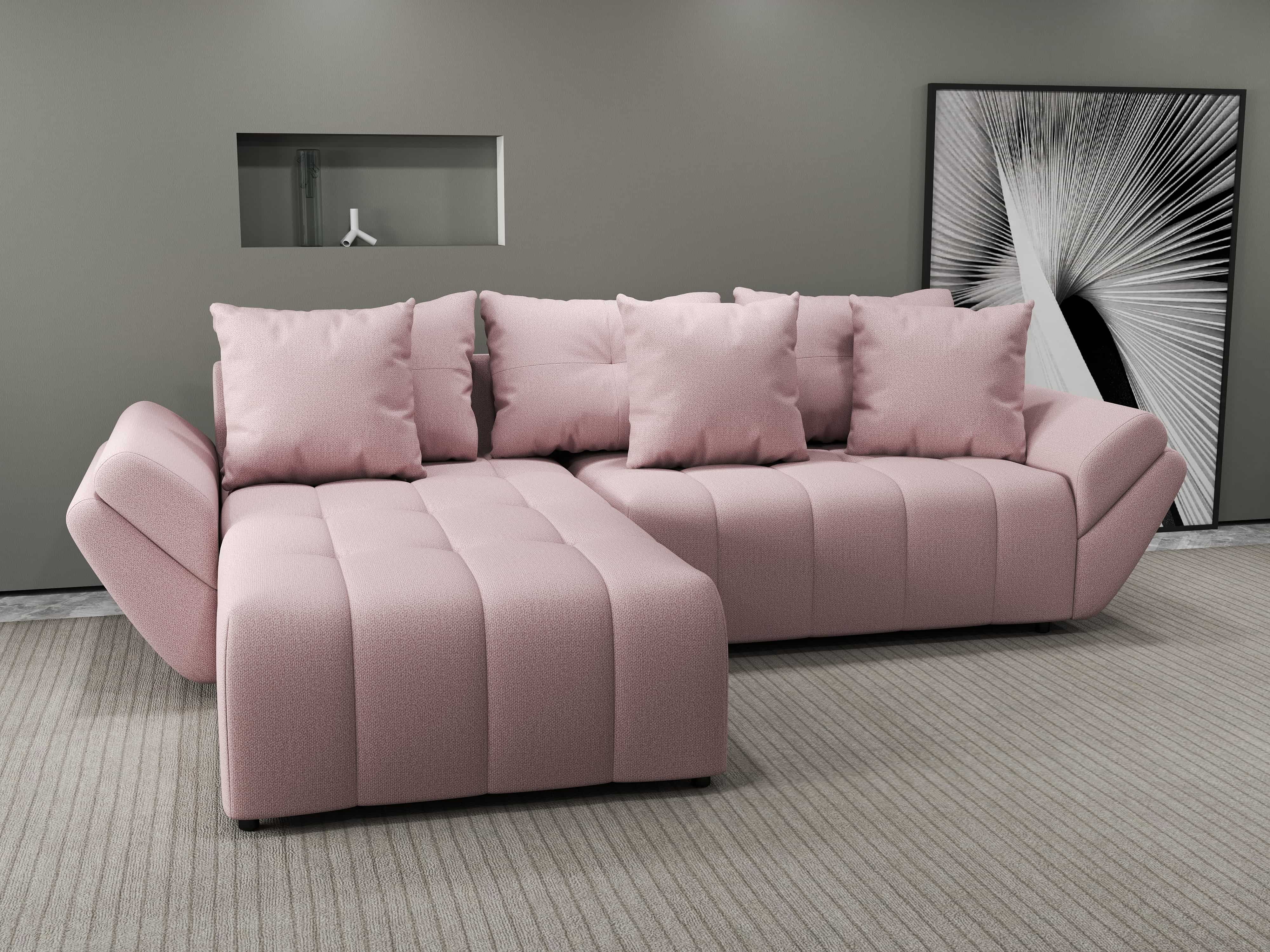 Colțar extensibil dumonde cu ladă de depozitare si sezut confortabil din spuma HR, Berlin Enjoy Roz 280x185 cm Fabrica