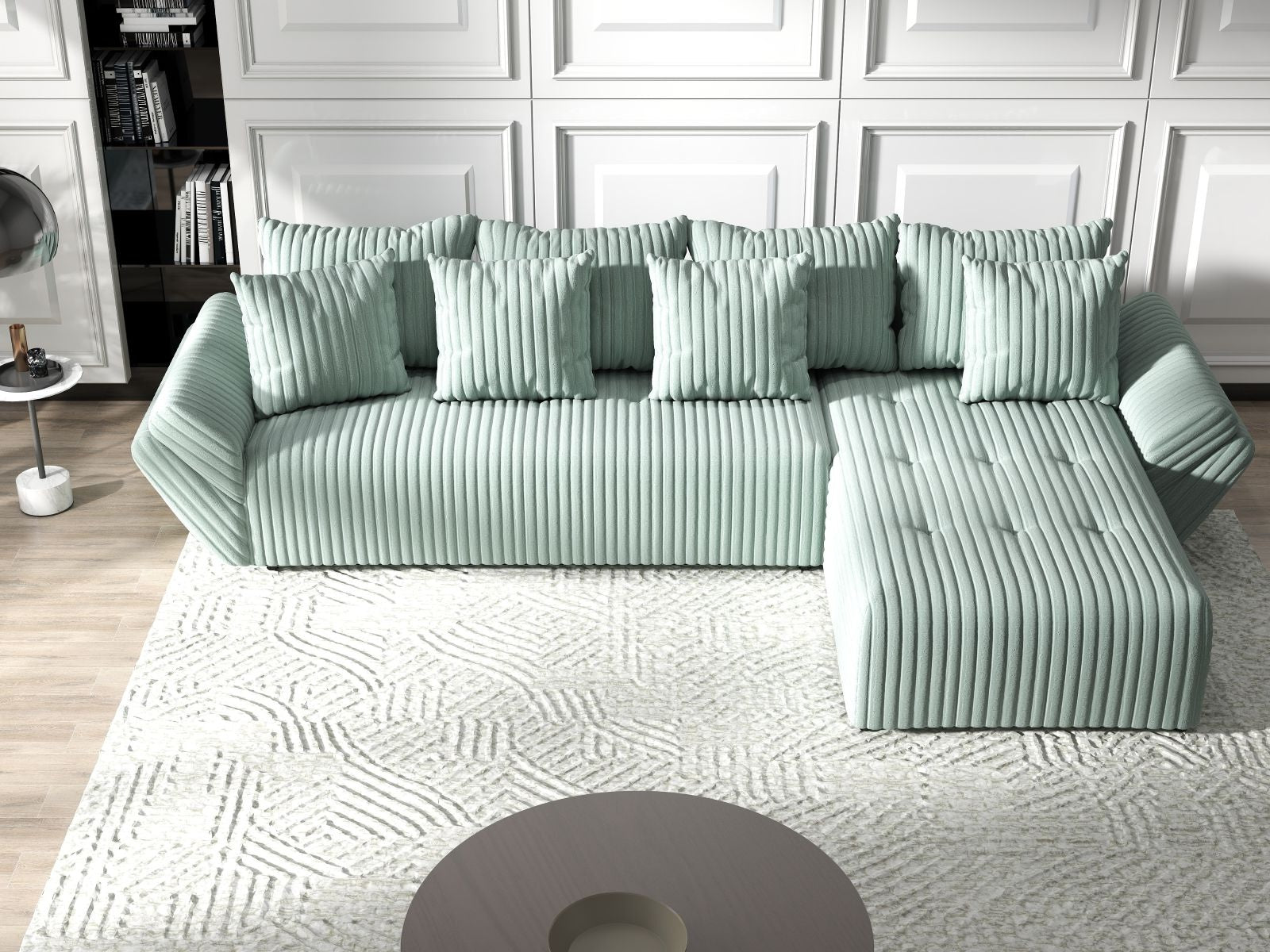 Colțar extensibil dumonde cu ladă de depozitare si sezut confortabil din spuma HR, Berlin XL Ambience Mint II 350x185 cm Fabrica