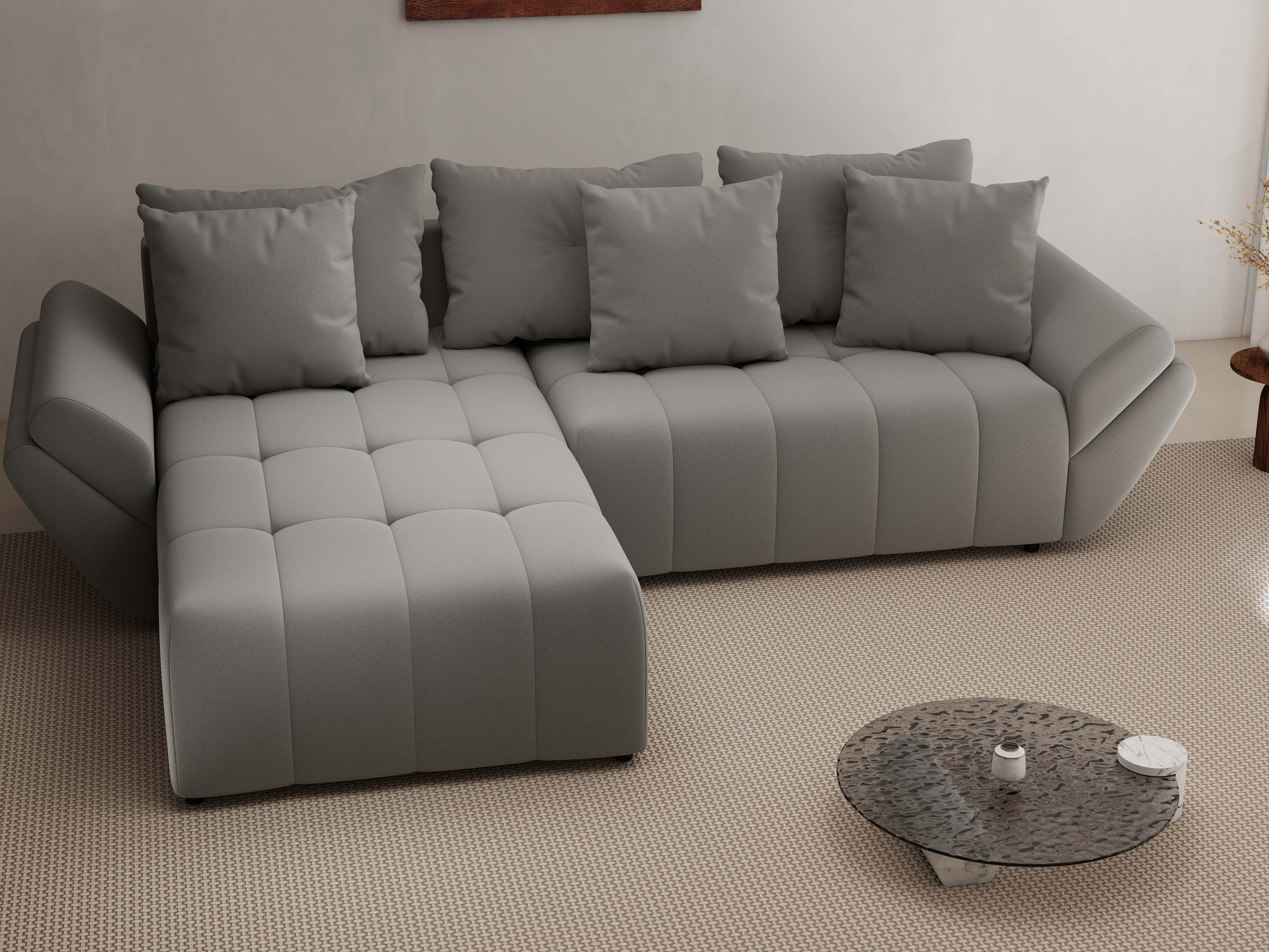 Colțar extensibil dumonde cu ladă de depozitare si sezut confortabil din spuma HR, Berlin Royal Gri 280x185 cm Fabrica