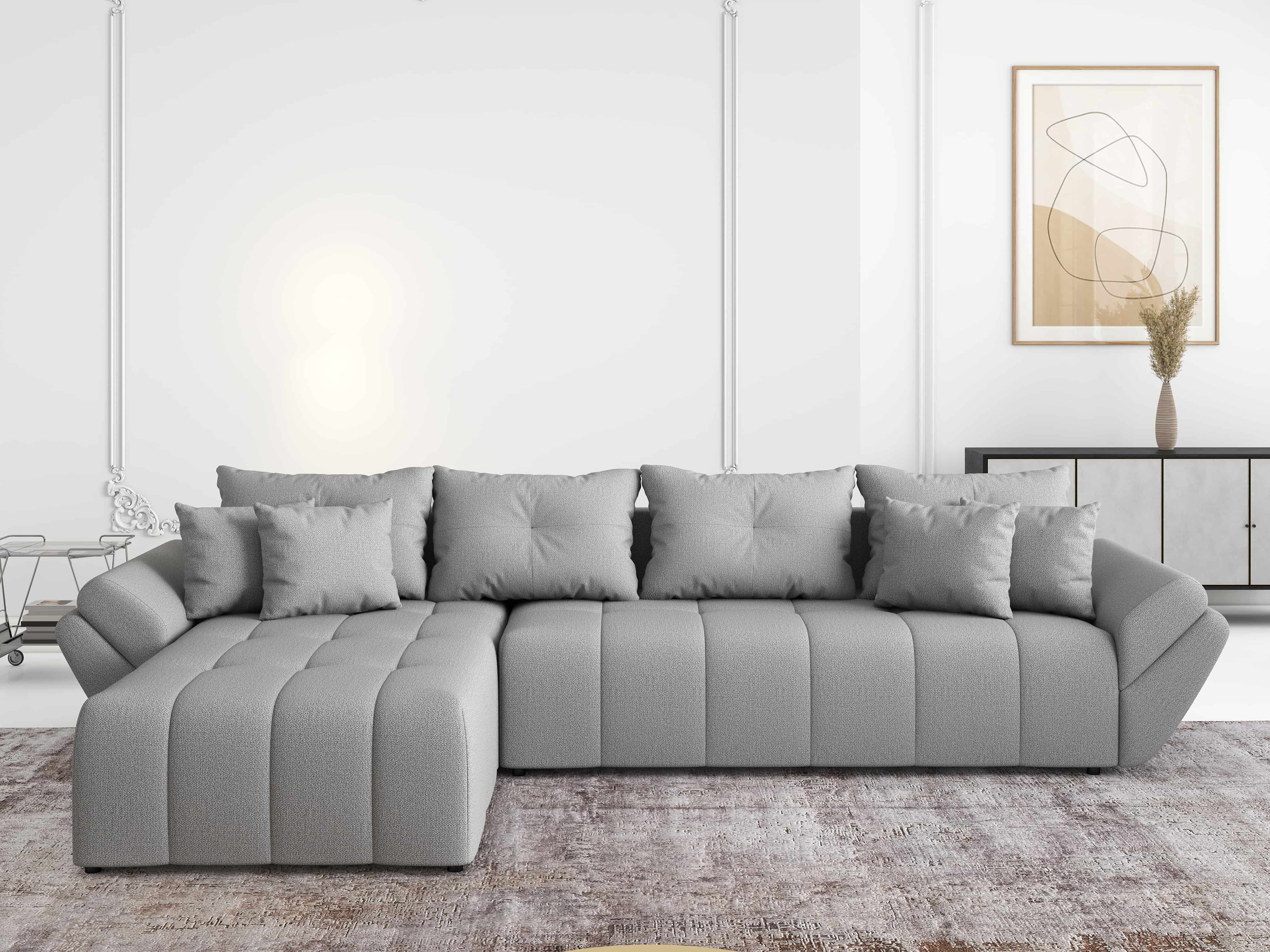 Colțar extensibil dumonde cu ladă de depozitare si sezut confortabil din spuma HR, Berlin XL Enjoy Lux Grey 350x185 cm Fabrica