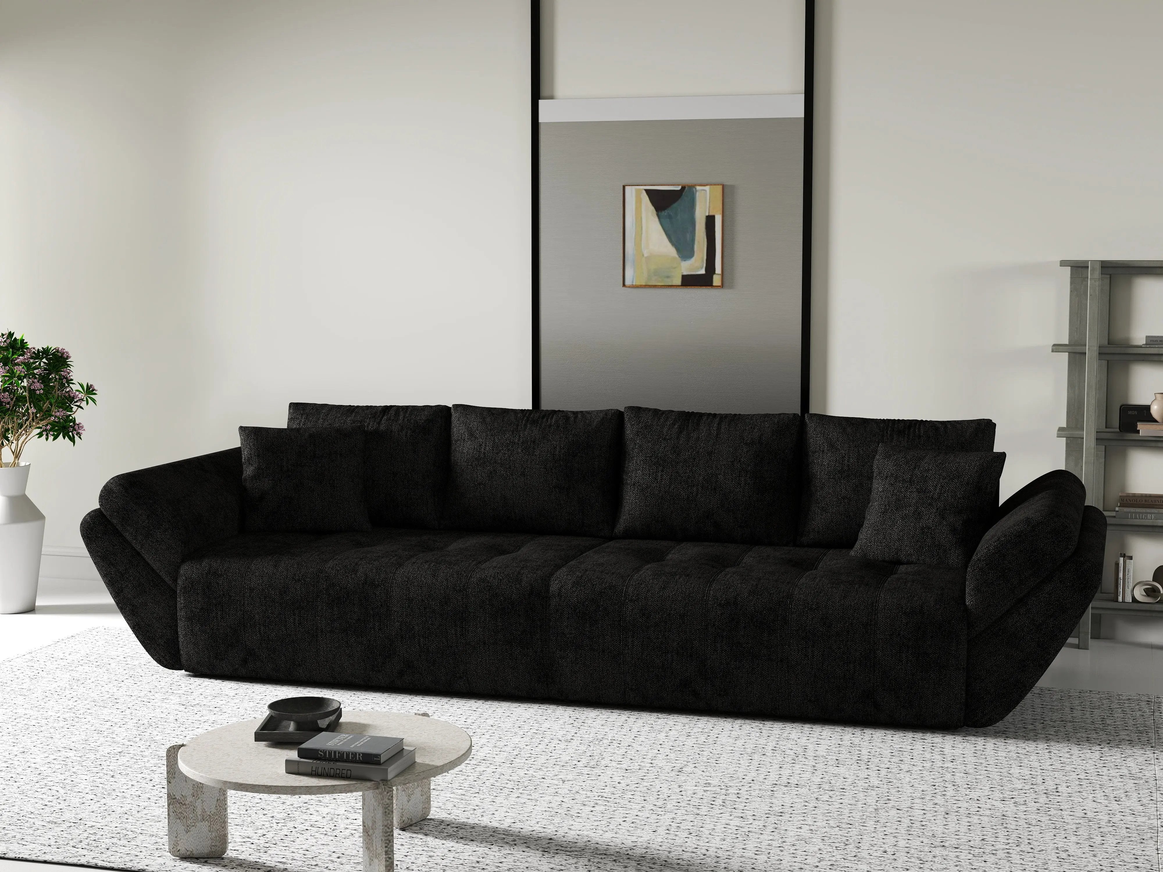 Canapea extensibilă dumonde cu ladă de depozitare si sezut confortabil din spuma HR, Berlin Enjoy Black 300x100 cm Fabrica