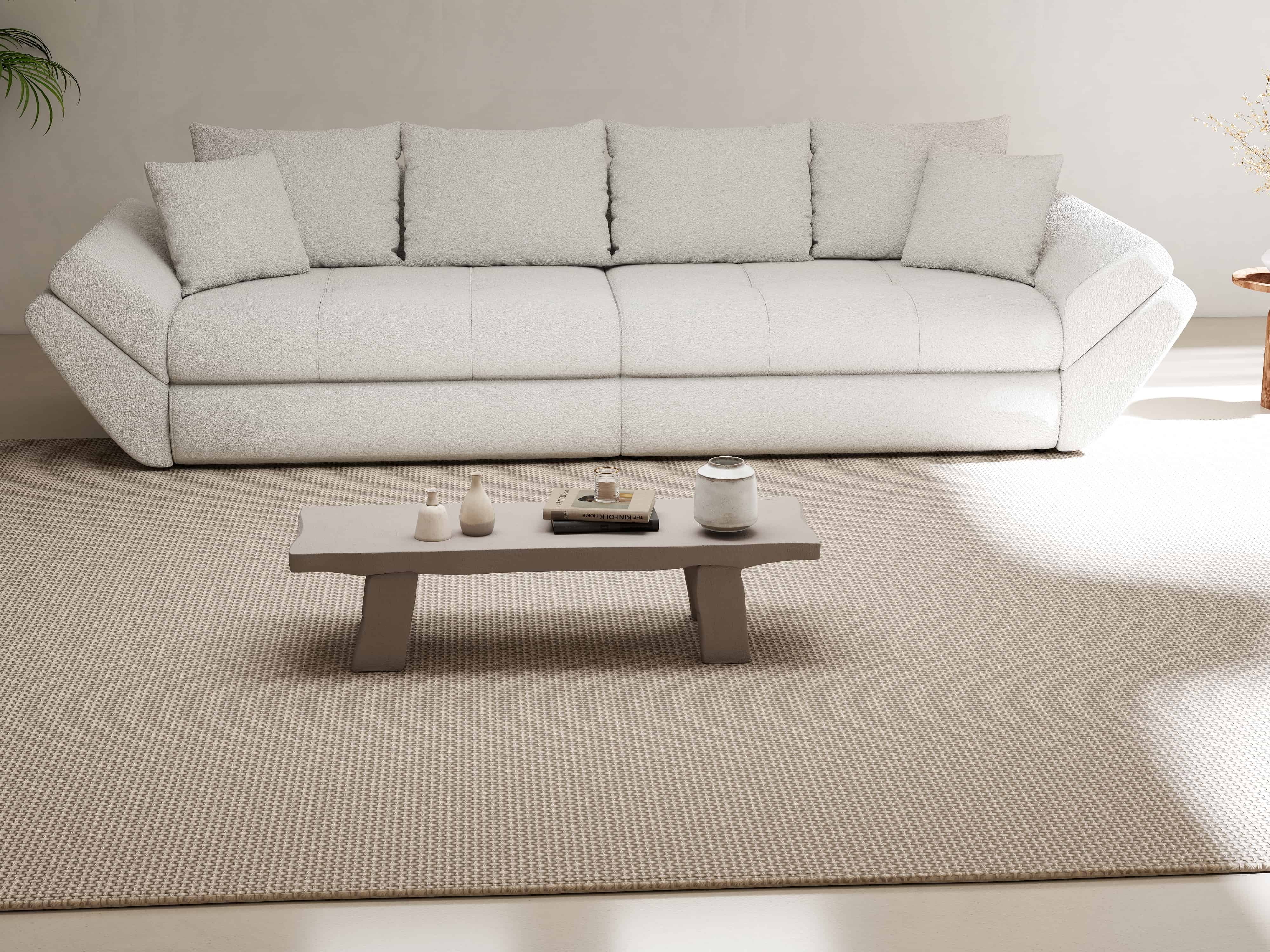Canapea extensibilă dumonde cu ladă de depozitare si sezut confortabil din spuma HR, Loana Euphoria Ivory 300x100 cm Fabrica