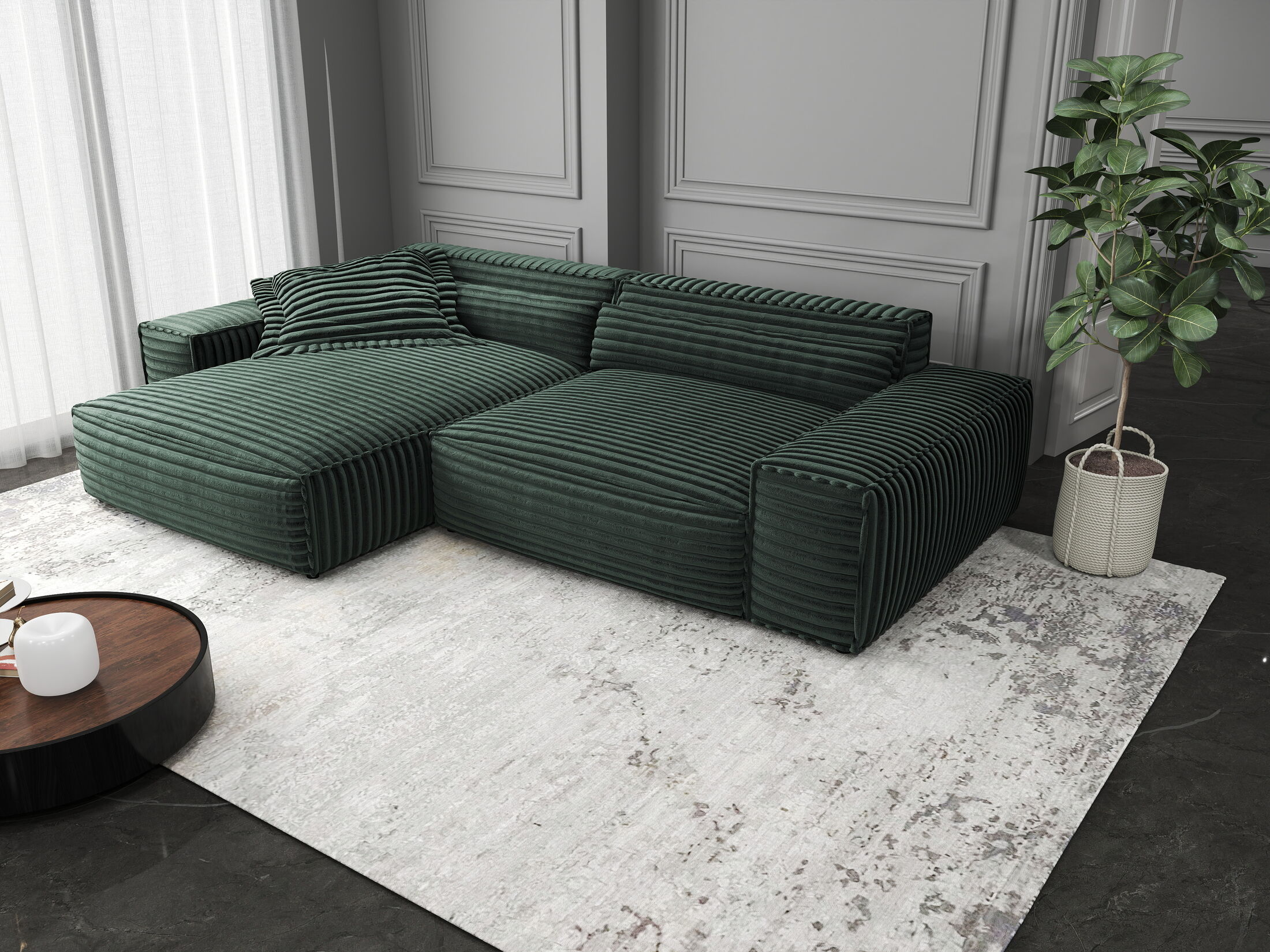 Colțar dumonde cu șezut confortabil din spumă HR, Marvelo Ambience Verde 264x175 cm