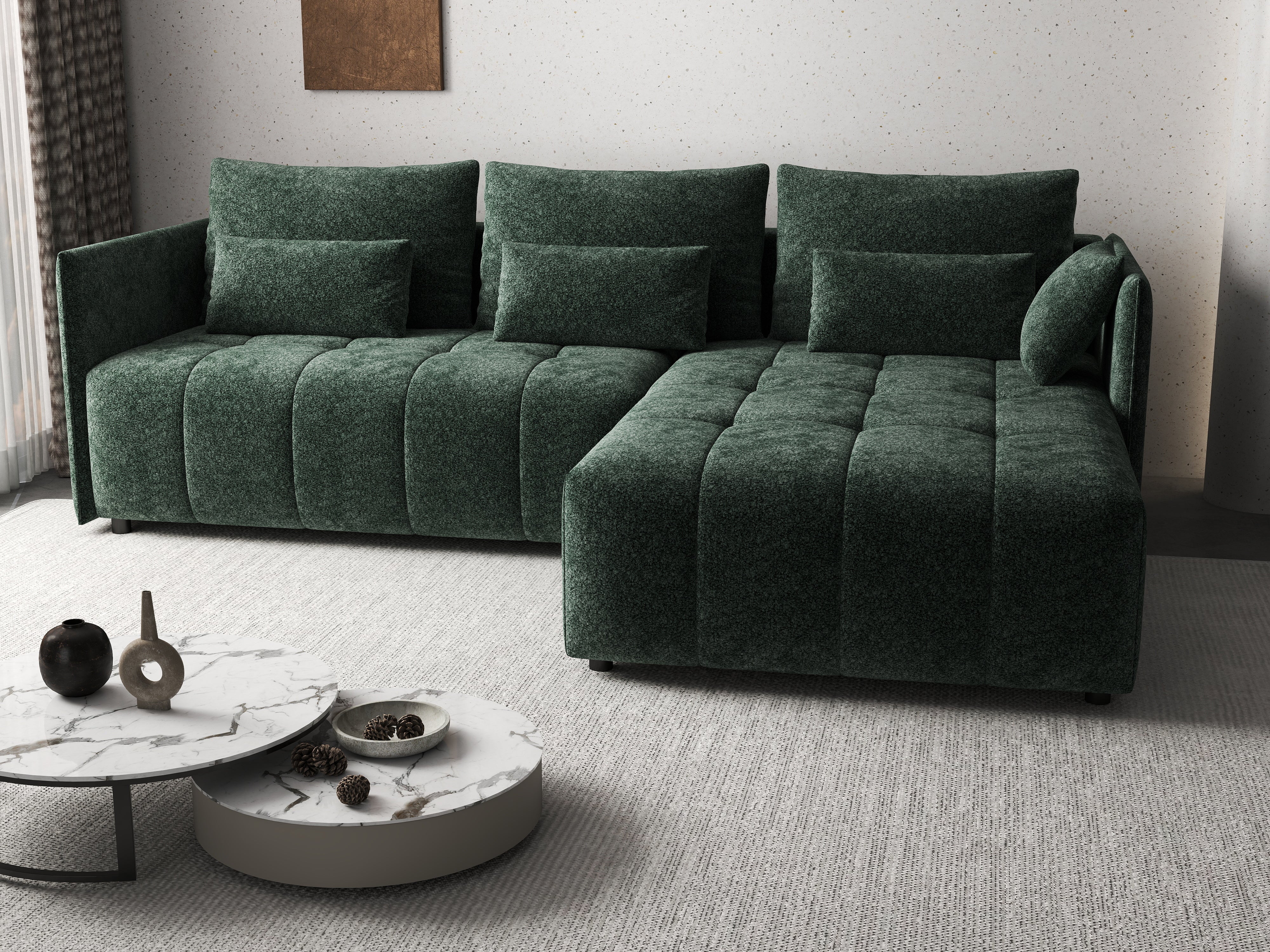 Colțar extensibil dumonde cu ladă de depozitare si sezut confortabil din spuma HR, Malta Euphoria Green 235x185 cm Fabrica