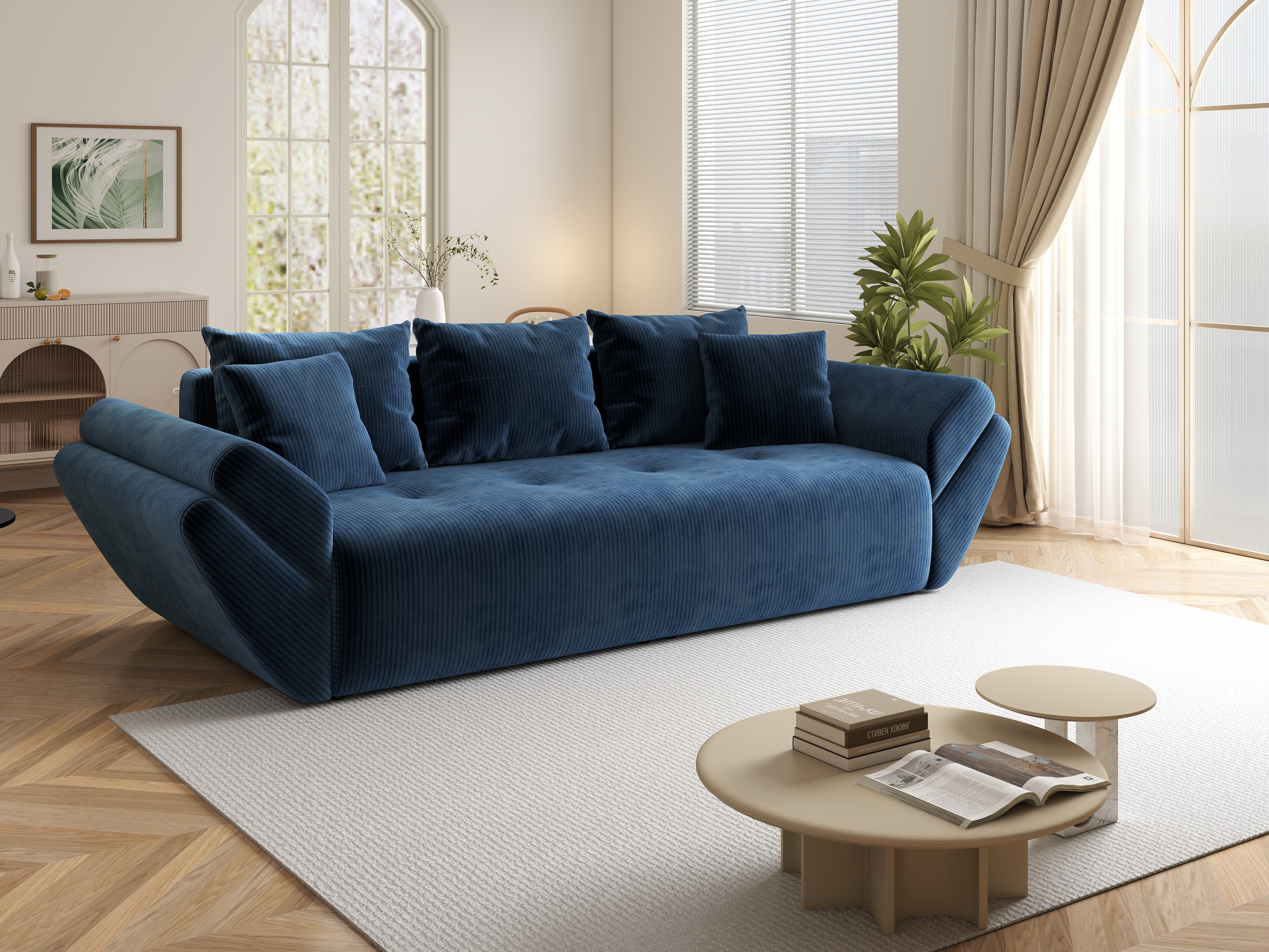 Canapea extensibilă dumonde cu ladă de depozitare si sezut confortabil din spuma HR, Berlin Zoom Blue 250x100 cm Fabrica