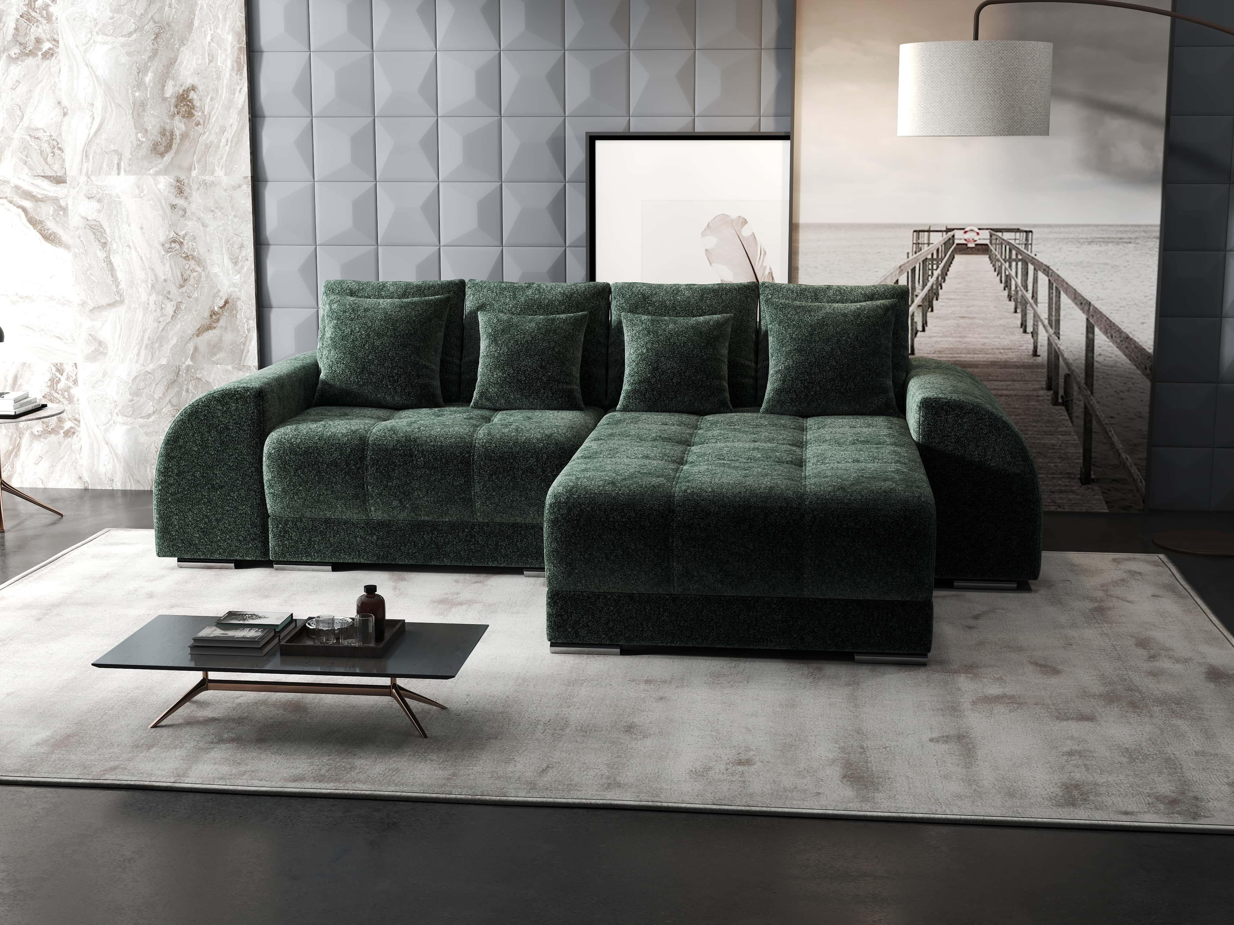 Colțar extensibil dumonde cu ladă de depozitare si sezut confortabil din spuma HR, Verona Euphoria Verde II 290x185 cm Fabrica