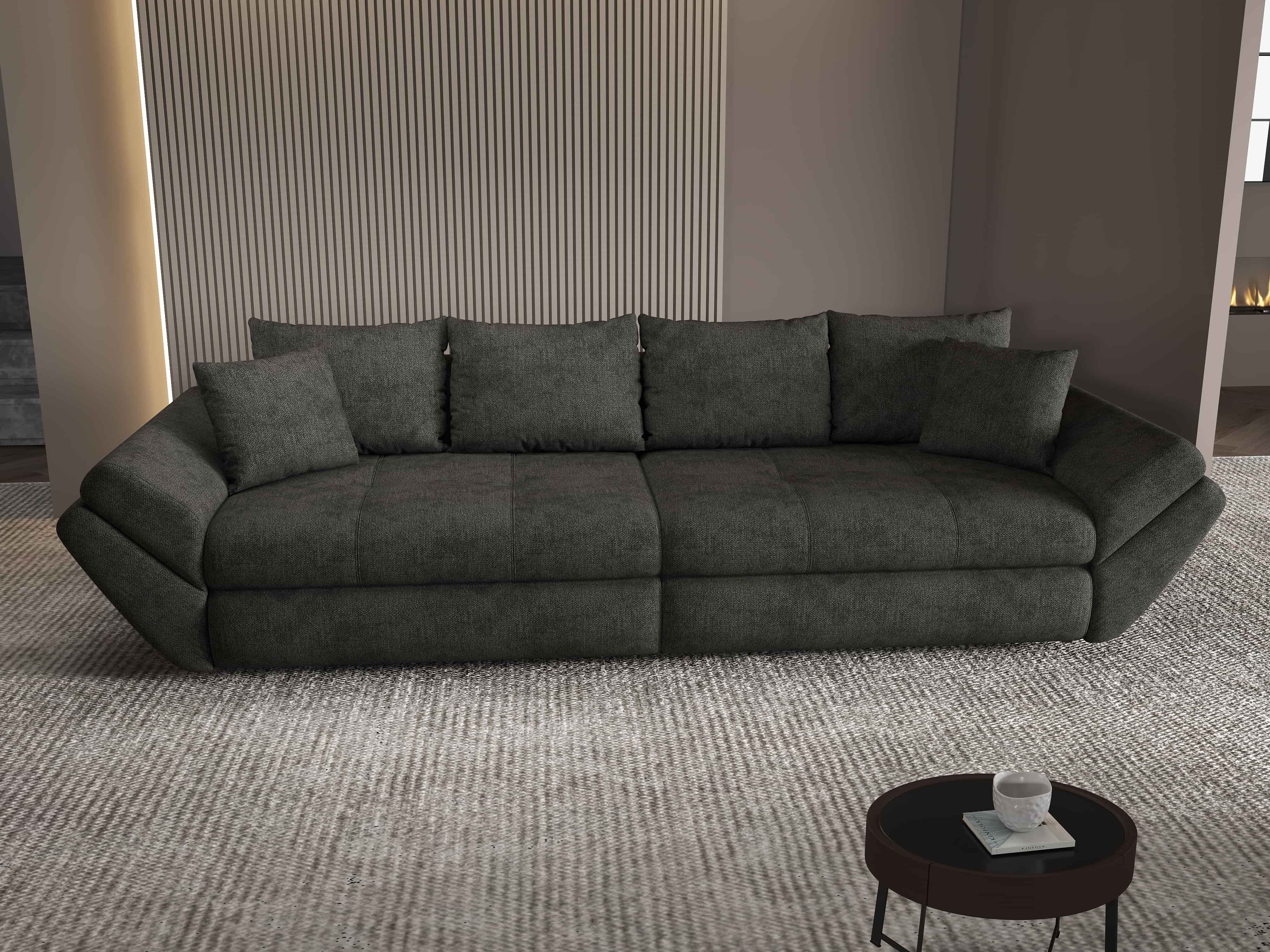 Canapea extensibilă dumonde cu ladă de depozitare si sezut confortabil din spuma HR, Loana Enjoy Negru 300x100 cm Fabrica
