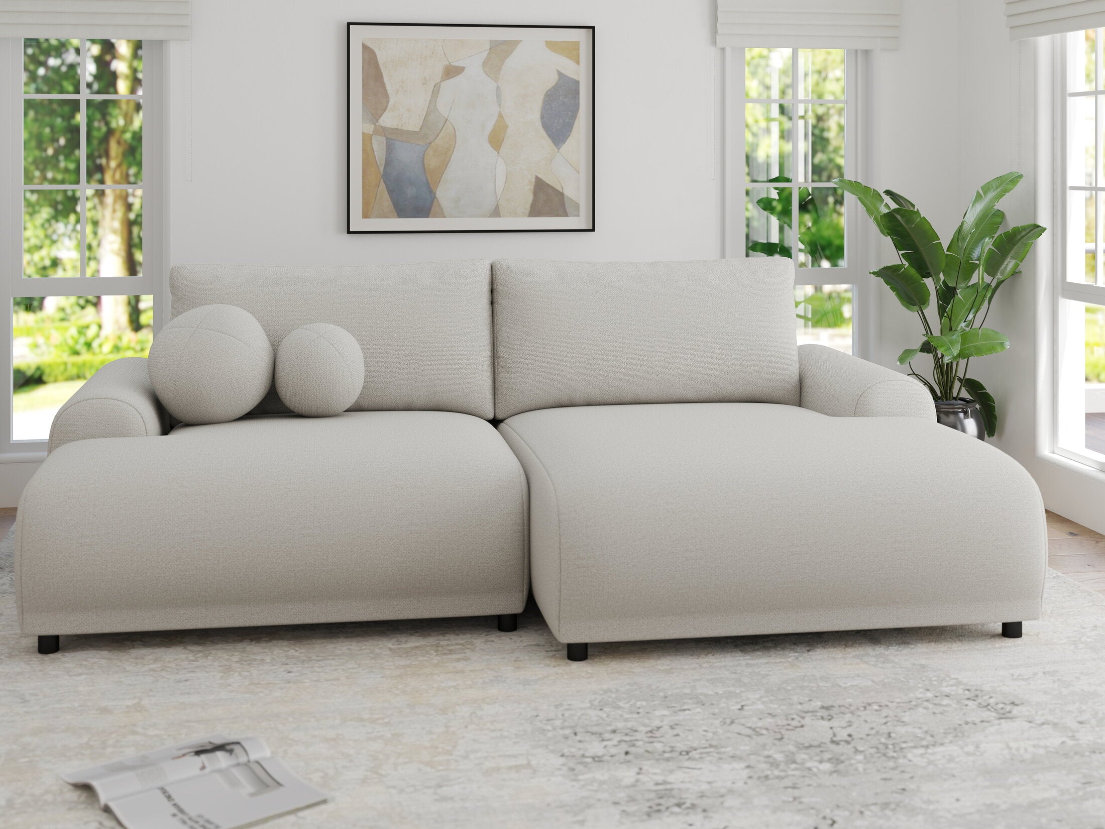 Colțar extensibil dumonde cu ladă de depozitare și șezut confortabil din spumă HR, Carlo Enjoy Bej 240x145 cm II