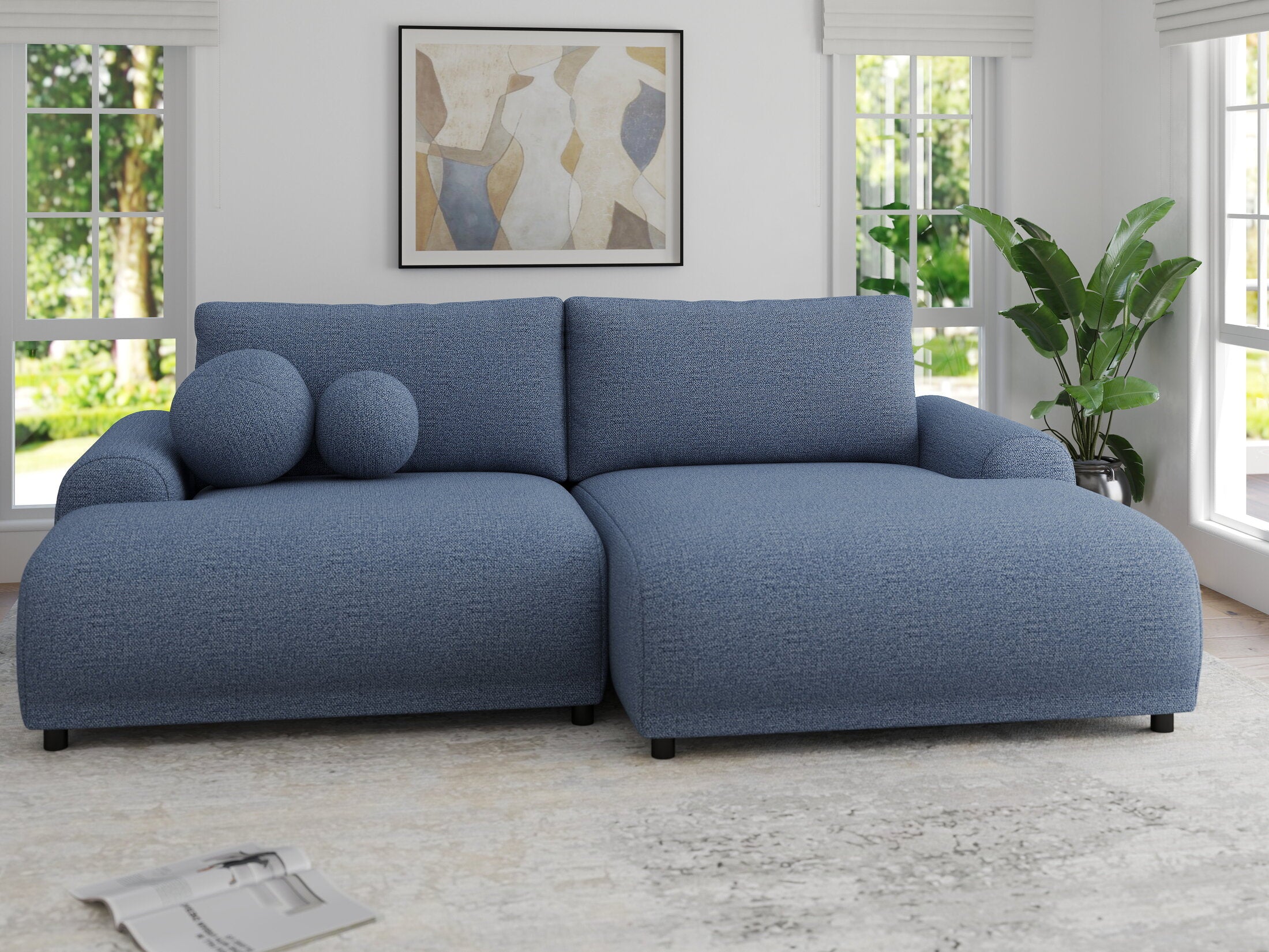 Colțar extensibil dumonde cu ladă de depozitare și șezut confortabil din spumă HR, Carlo Enjoy Albastru 240x145 cm II