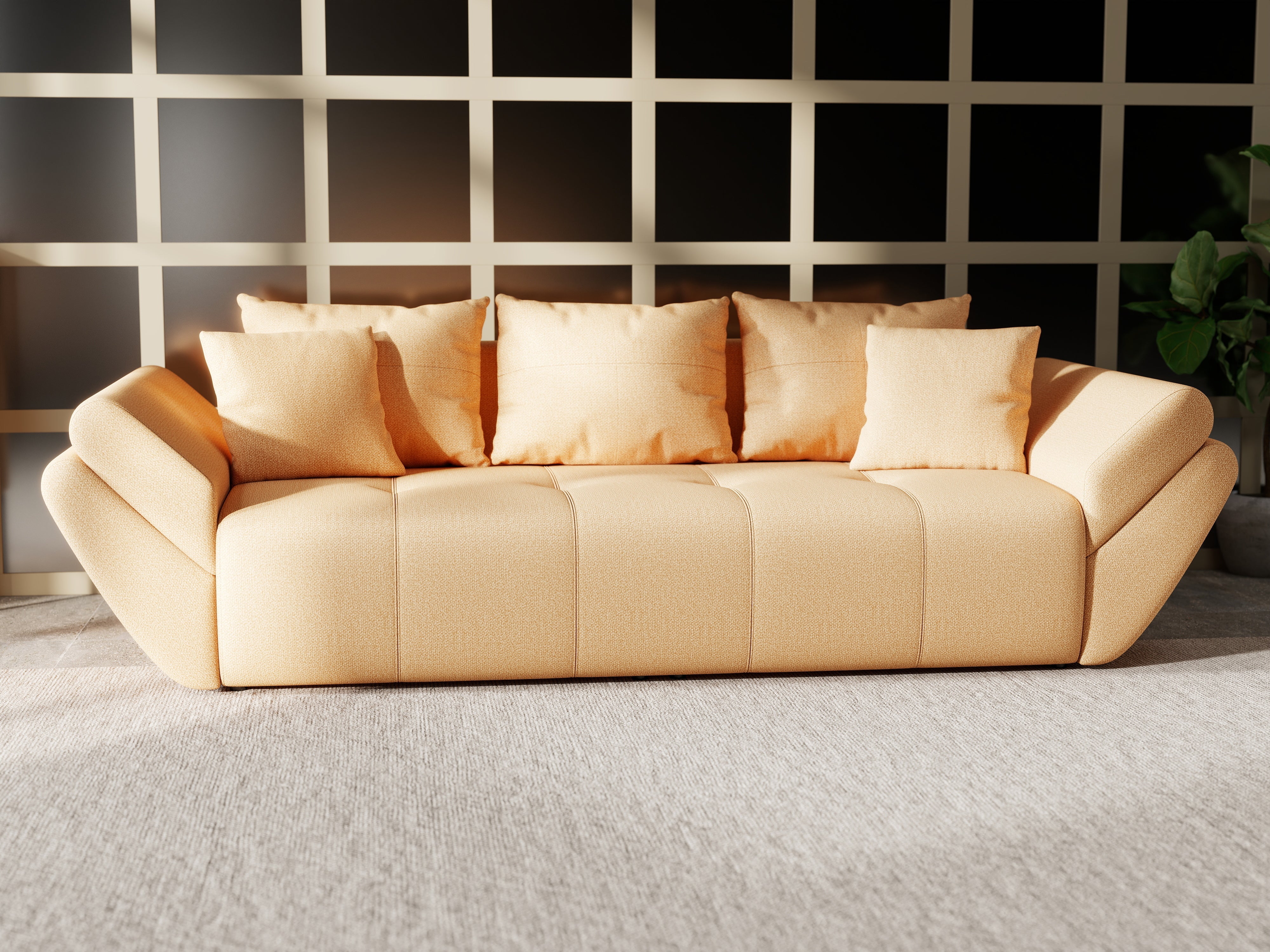 Canapea extensibilă dumonde cu ladă de depozitare si sezut confortabil din spuma HR, Berlin Enjoy Mango 250x100 cm Fabrica