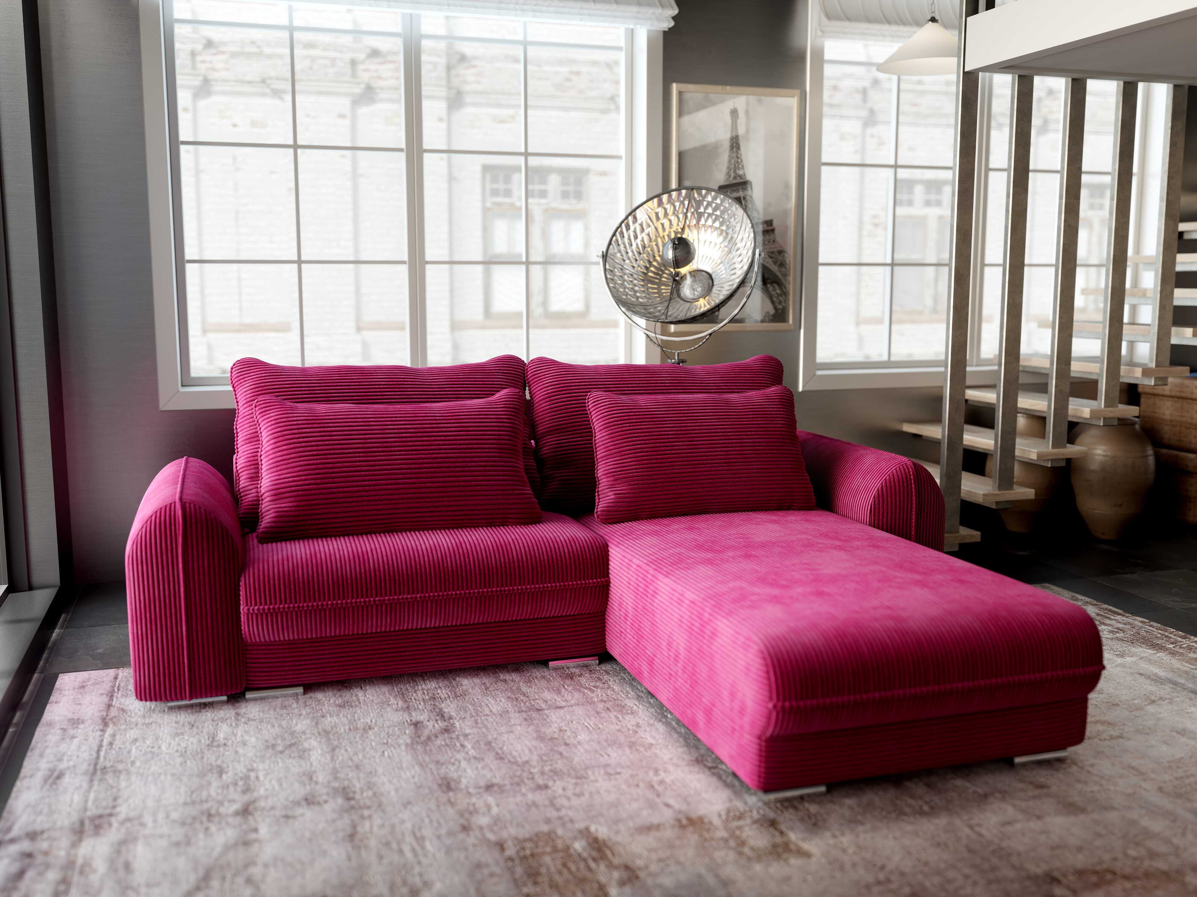 Colțar extensibil dumonde cu ladă de depozitare si sezut confortabil din spuma HR, Denver Zoom Rosu 275x185 cm II Fabrica