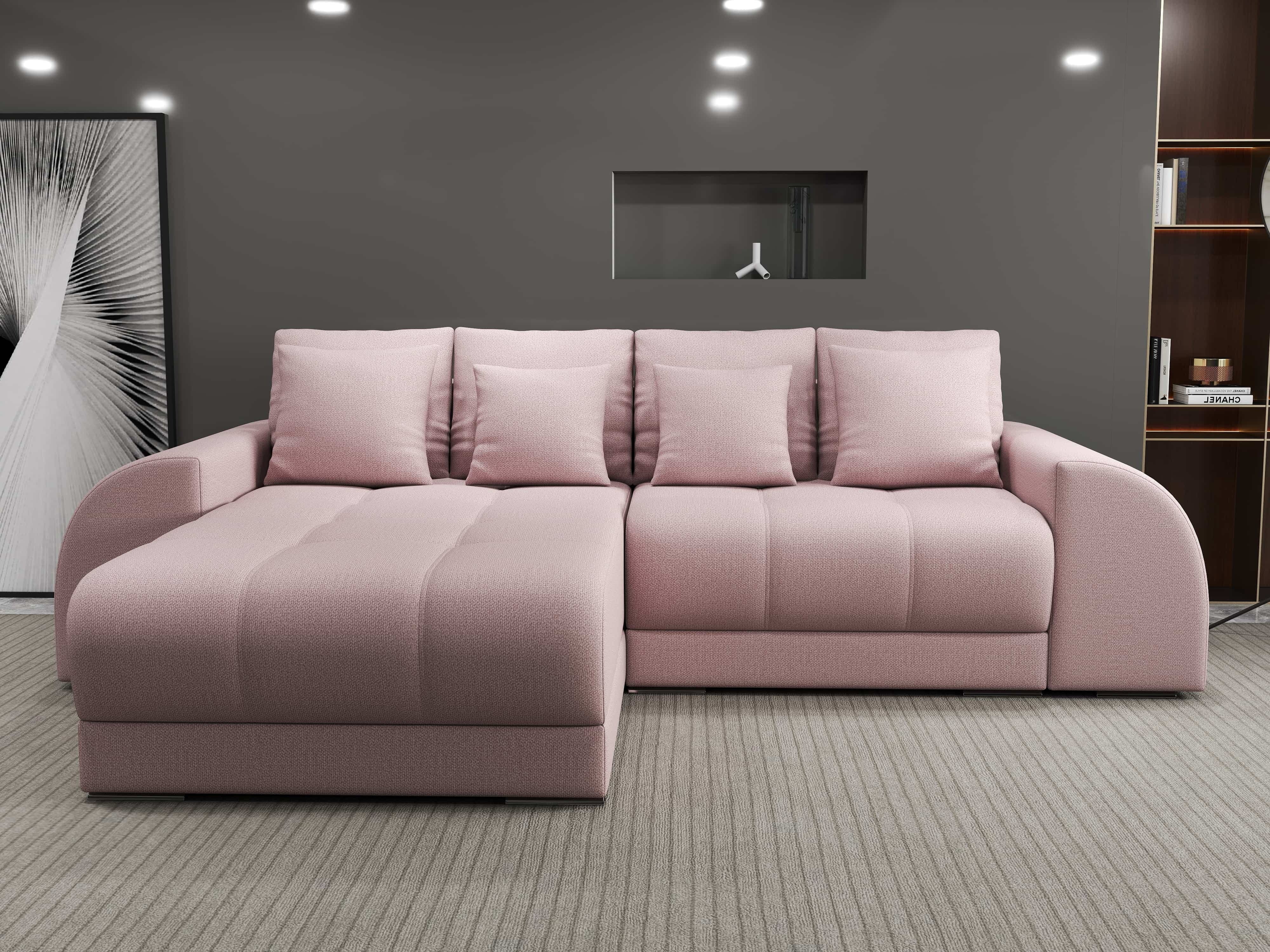 Colțar extensibil dumonde cu ladă de depozitare si sezut confortabil din spuma HR, Verona Enjoy Roz 290x185 cm Fabrica