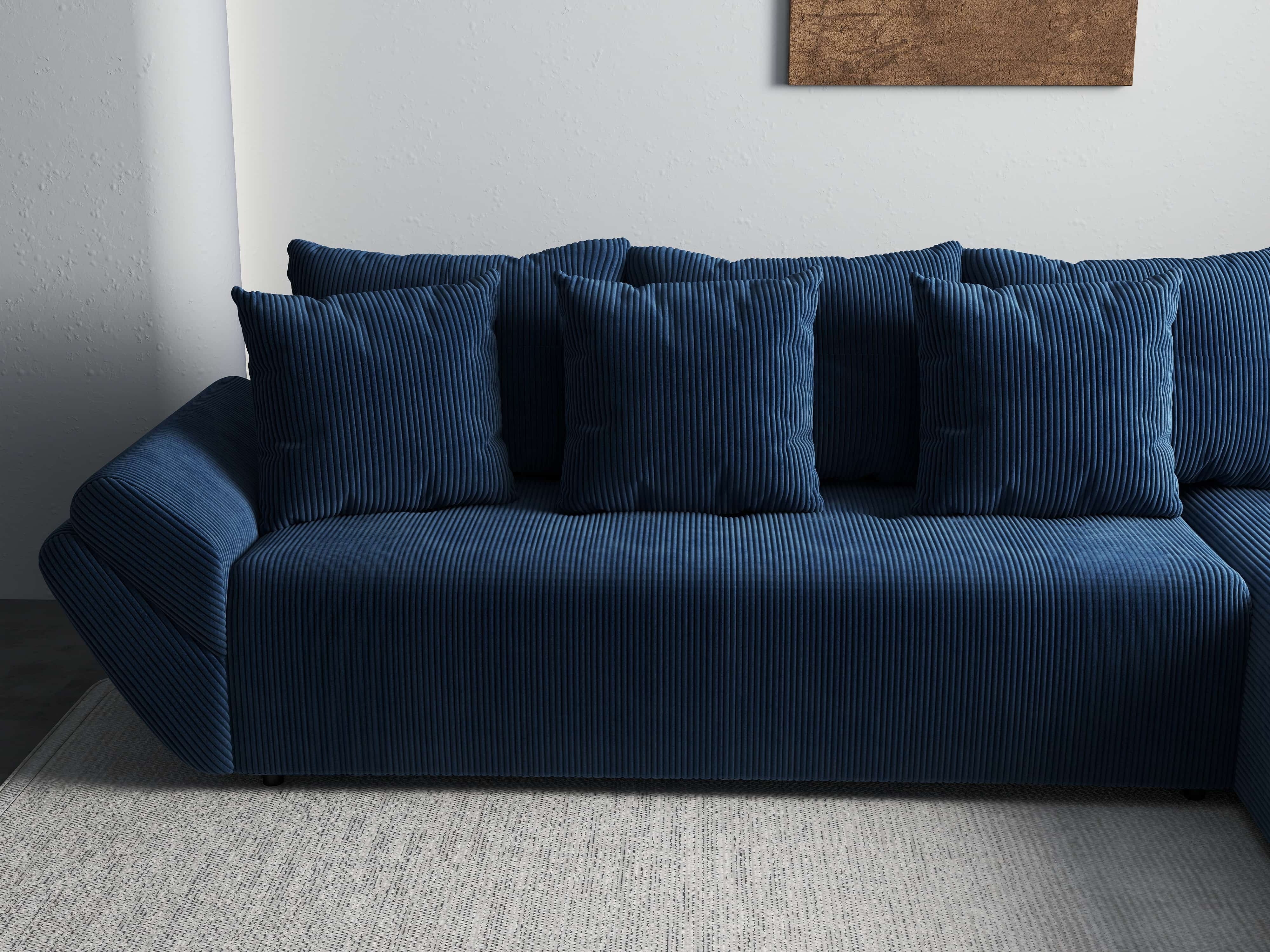 Colțar extensibil dumonde cu ladă de depozitare si sezut confortabil din spuma HR, Berlin XL Zoom Blue 350x185 cm II Fabrica