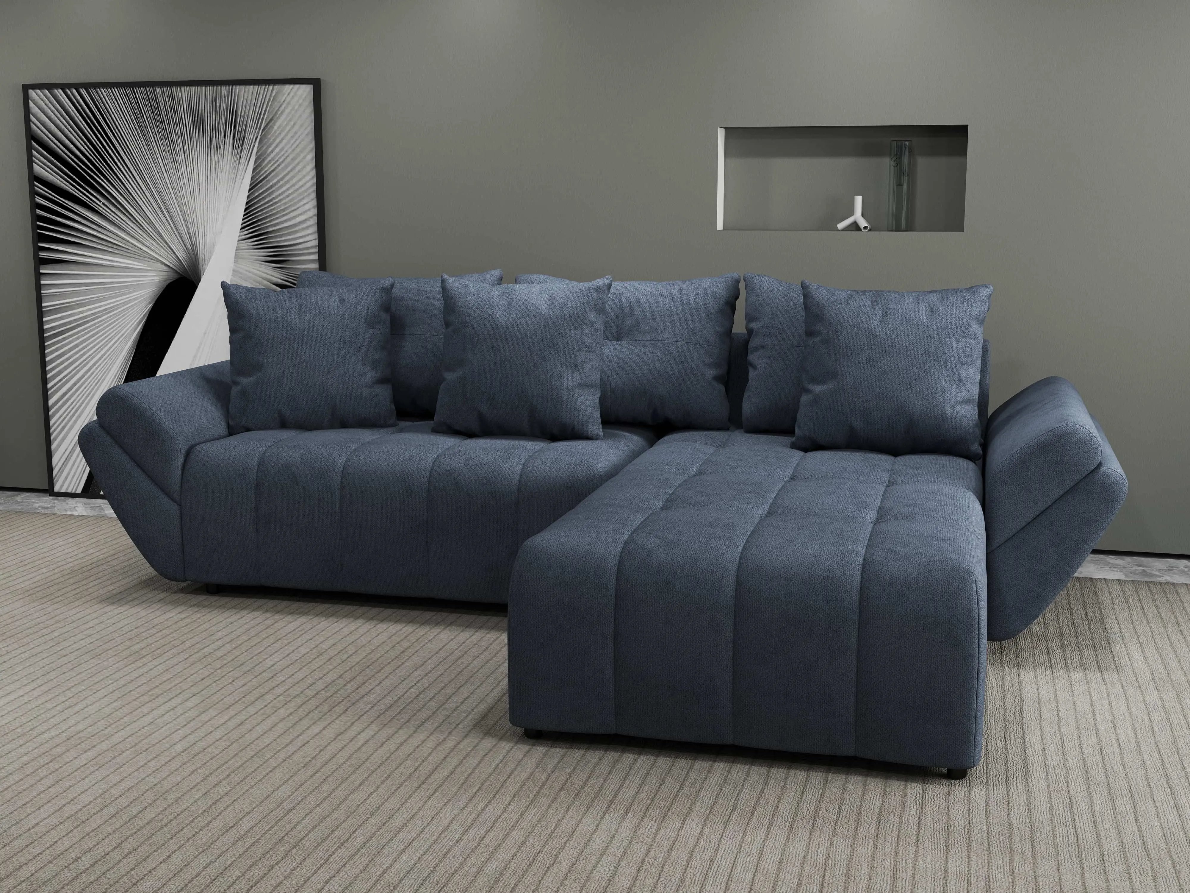 Colțar extensibil dumonde cu ladă de depozitare si sezut confortabil din spuma HR, Berlin Enjoy Antracit II 280x185 cm Fabrica