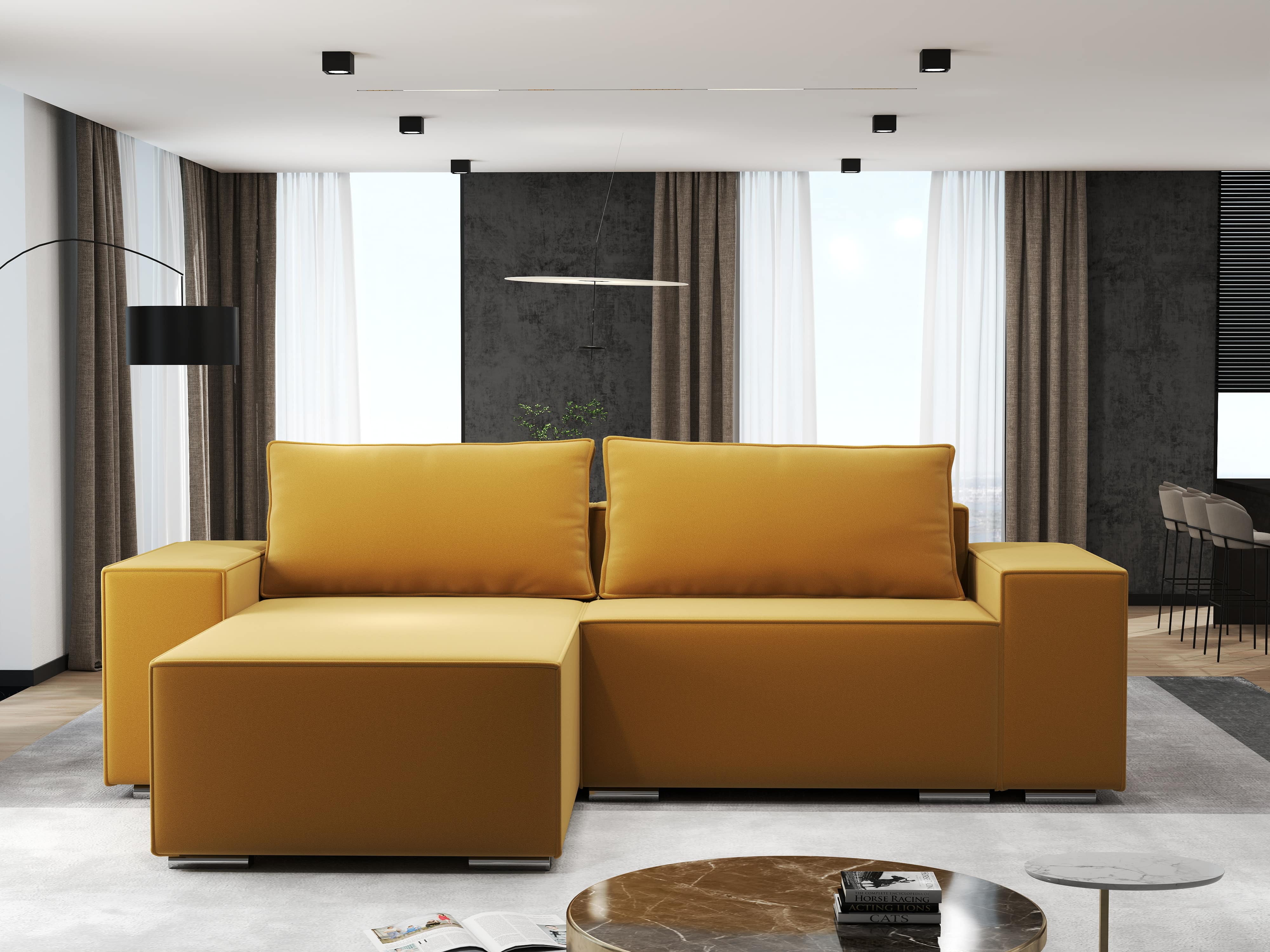 Colțar extensibil dumonde cu ladă de depozitare si sezut confortabil din spuma HR, Dream Royal Mustar 290x185 cm Fabrica