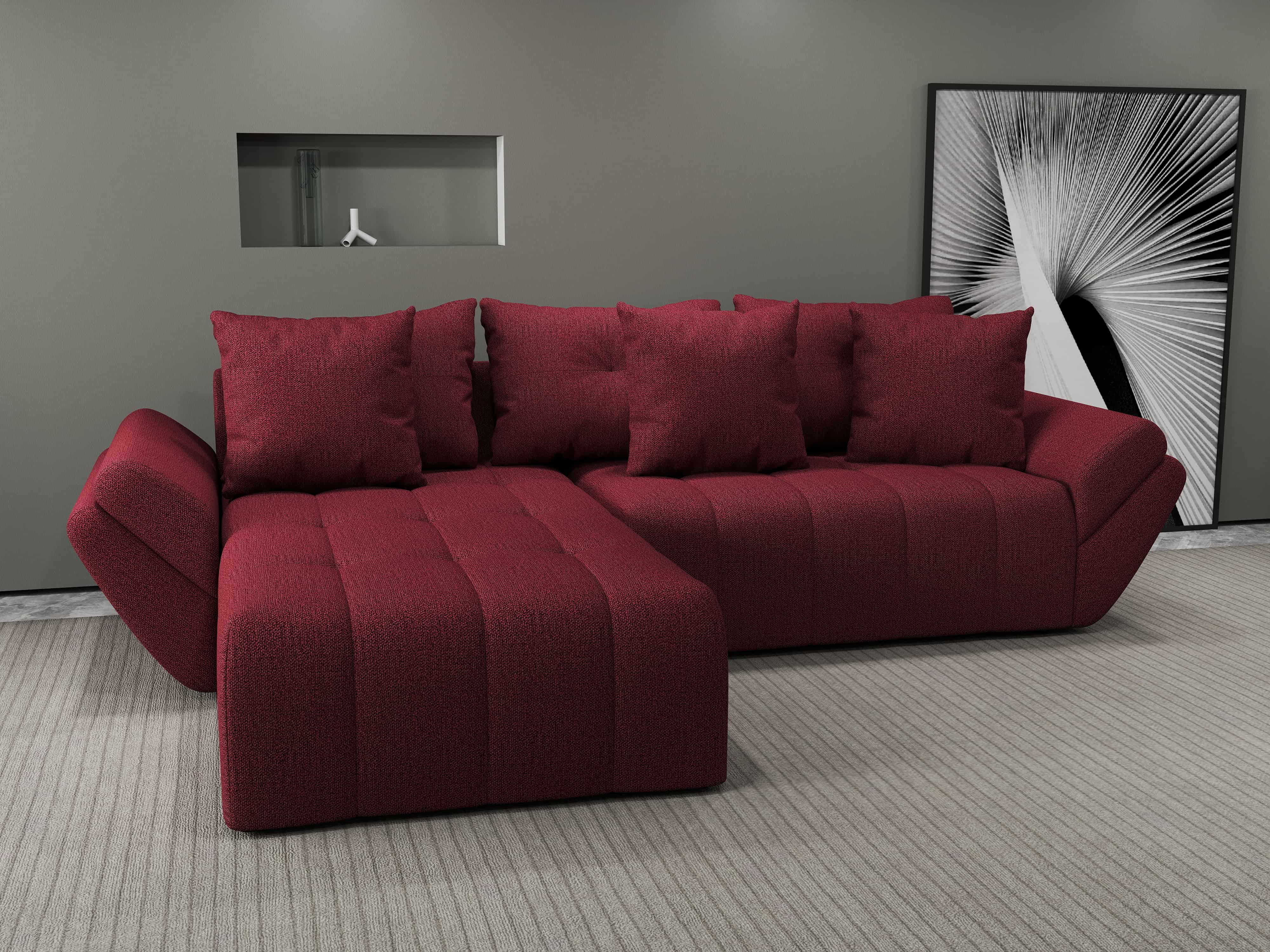 Colțar extensibil dumonde cu ladă de depozitare si sezut confortabil din spuma HR, Berlin Enjoy Rosu 280x185 cm Fabrica