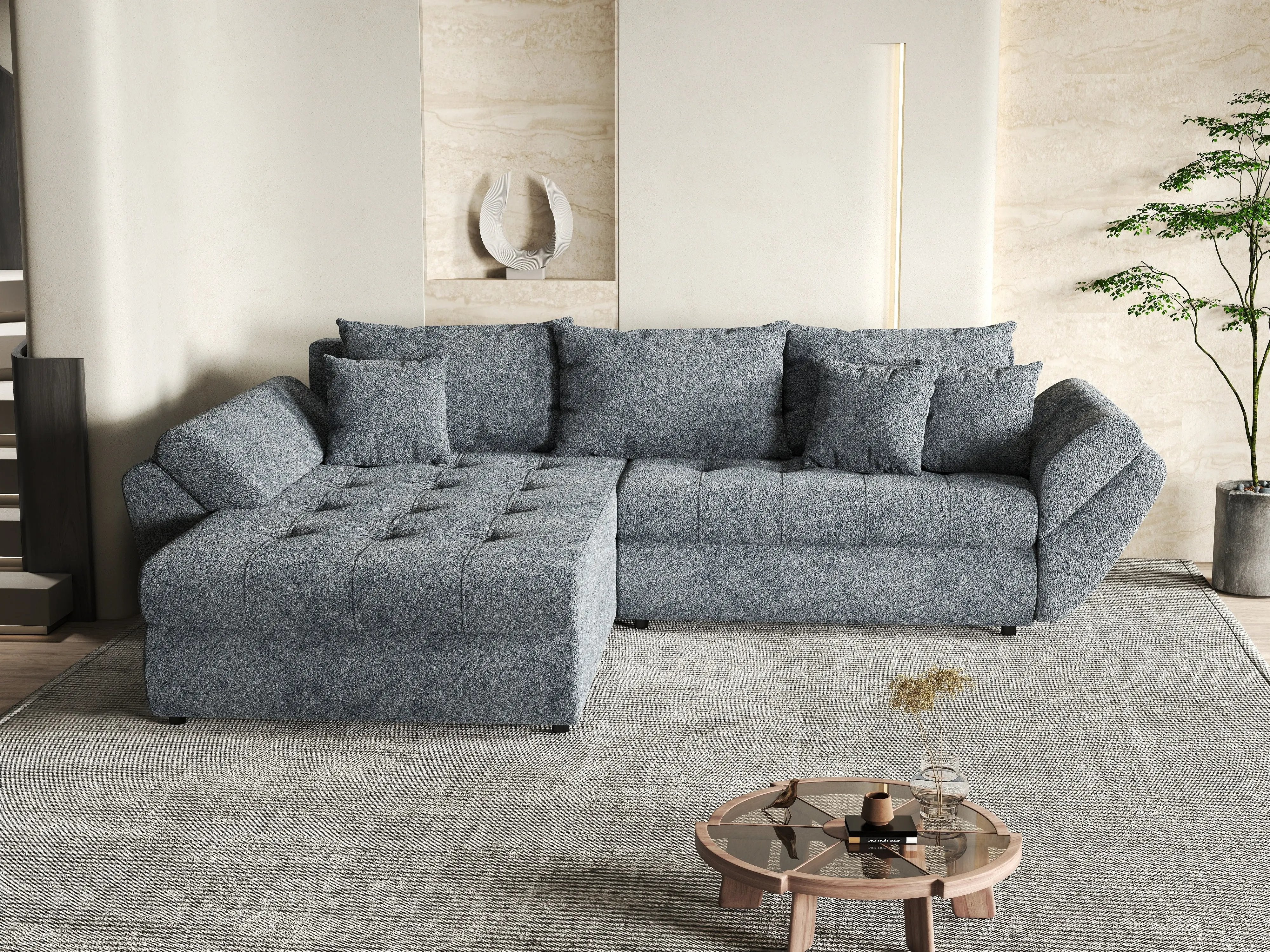 Colțar extensibil dumonde cu ladă de depozitare si sezut confortabil din spuma HR, Loana Euphoria Graphit 270x185 cm Fabrica