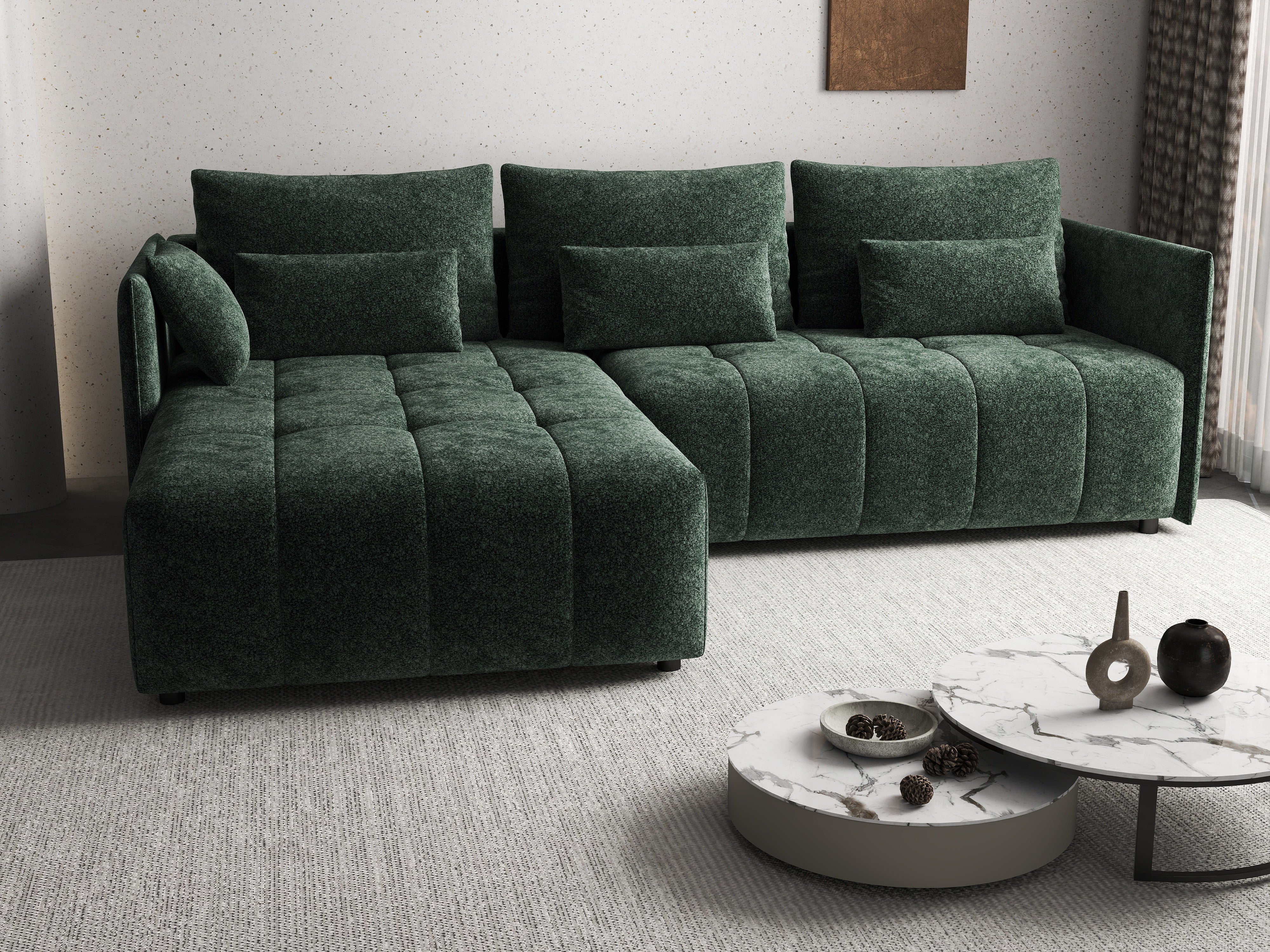 Colțar extensibil dumonde cu ladă de depozitare si sezut confortabil din spuma HR, Malta Euphoria Green II 235x185 cm Fabrica