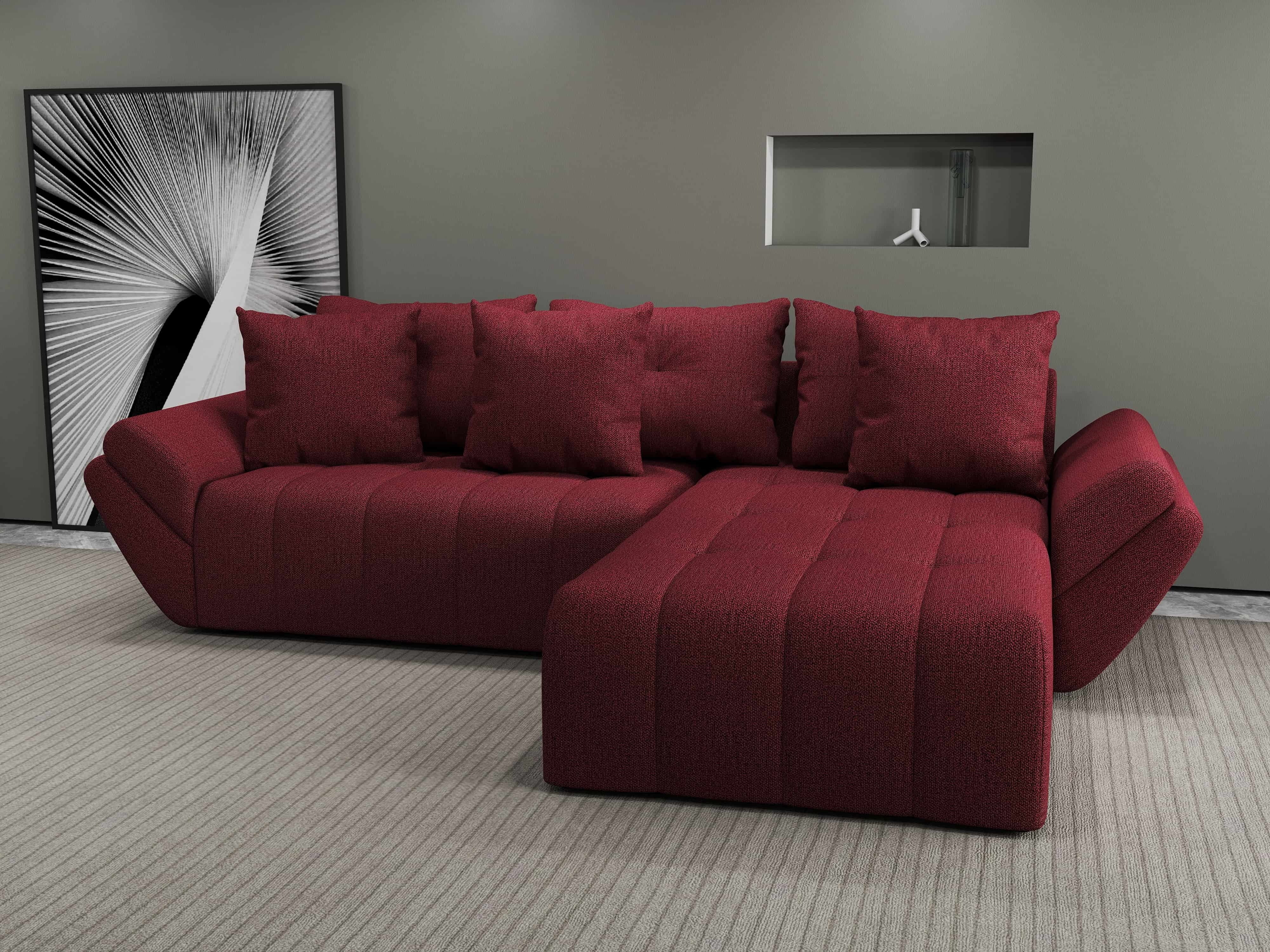 Colțar extensibil dumonde cu ladă de depozitare si sezut confortabil din spuma HR, Berlin Enjoy Rosu 280x185 cm II Fabrica