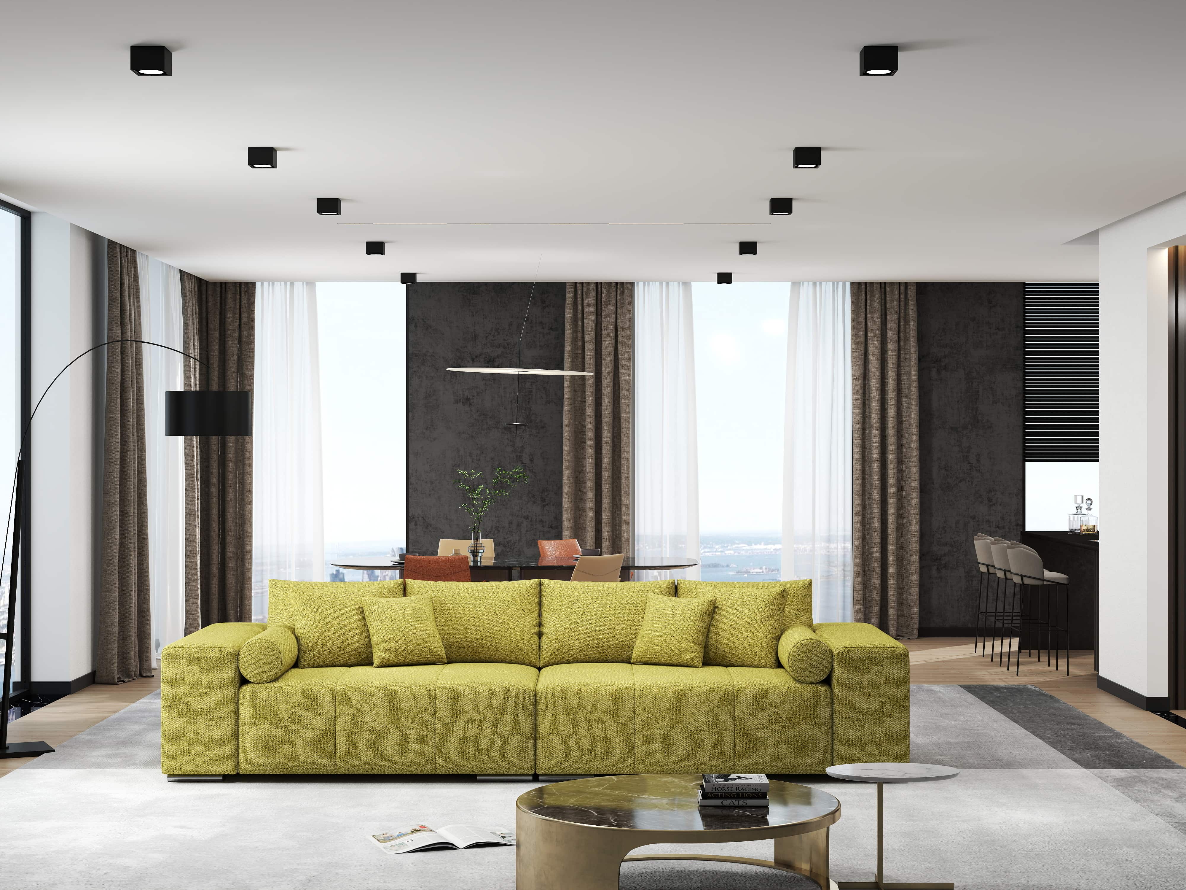 Canapea extensibilă dumonde cu ladă de depozitare si sezut confortabil din spuma HR, Marbela Green Lux XXL 295x100 cm Fabrica