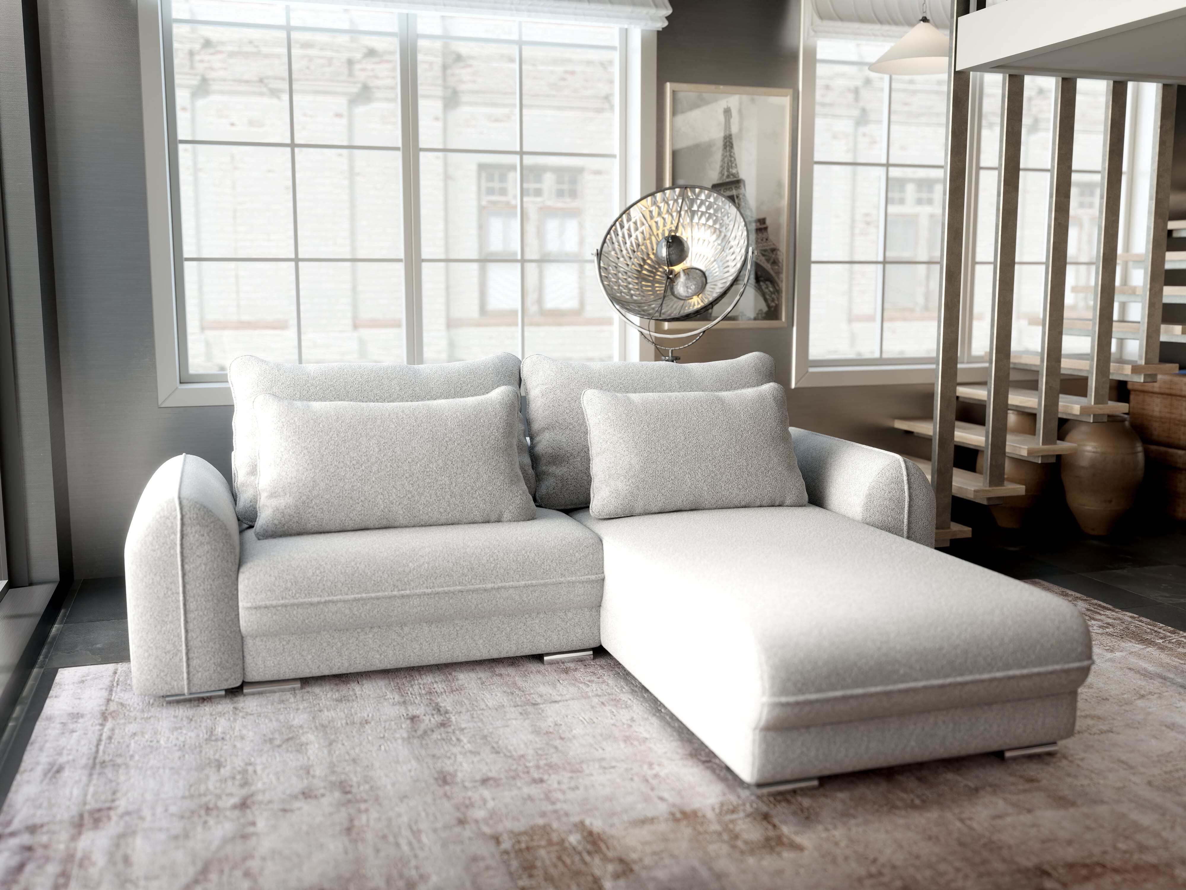 Colțar extensibil dumonde cu ladă de depozitare si sezut confortabil din spuma HR, Denver Euphoria Dove 275x185 cm II Fabrica