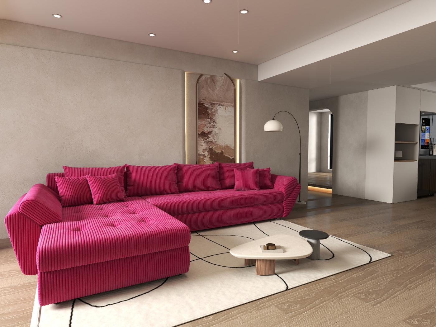 Colțar extensibil dumonde cu ladă de depozitare si sezut confortabil din spuma HR, Loana XL Zoom Rosu 335x185 cm Fabrica