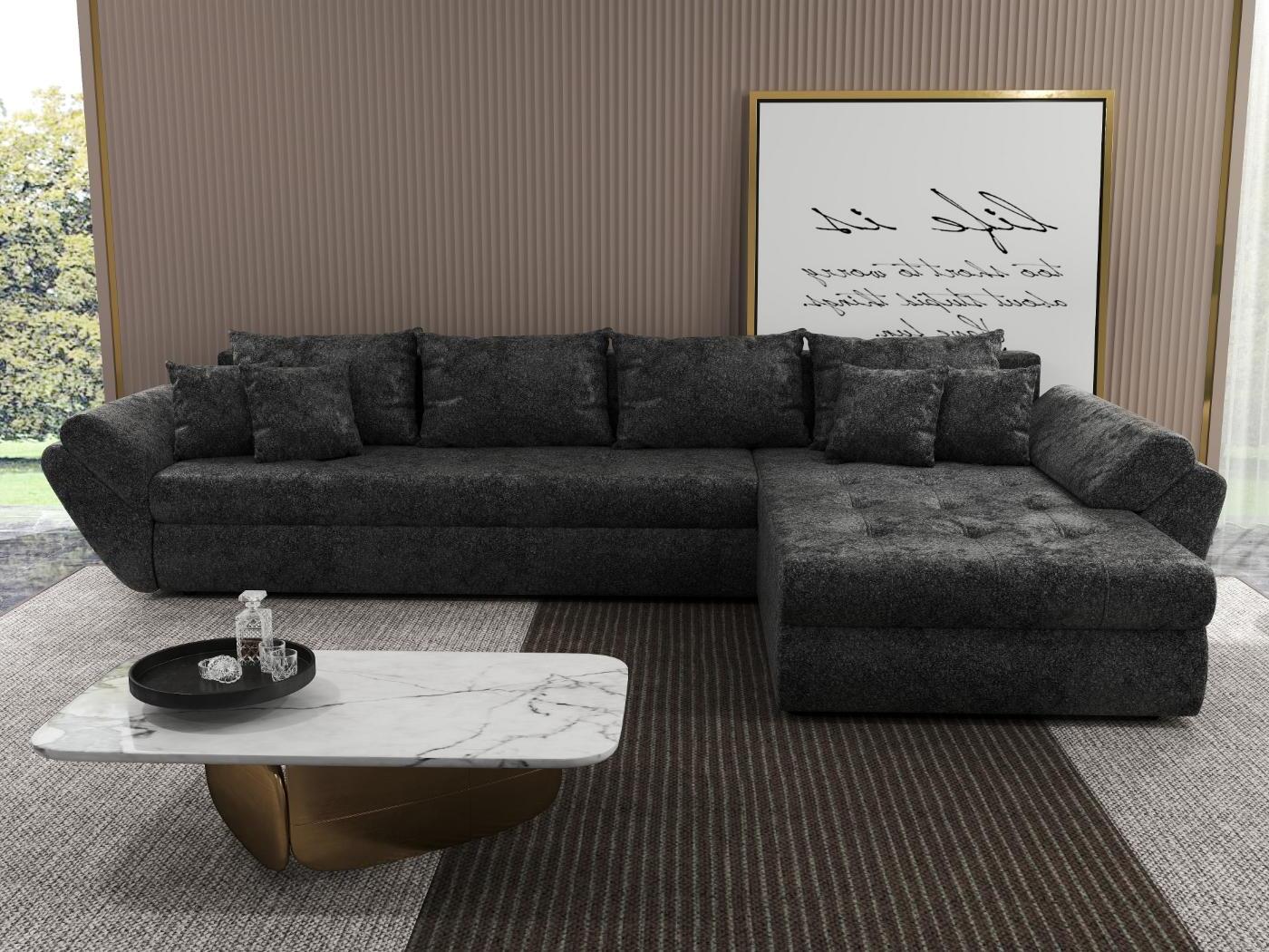 Colțar extensibil dumonde cu ladă de depozitare si sezut confortabil din spuma HR, Loana XL Euphoria Negru II 335x185 cm Fabrica