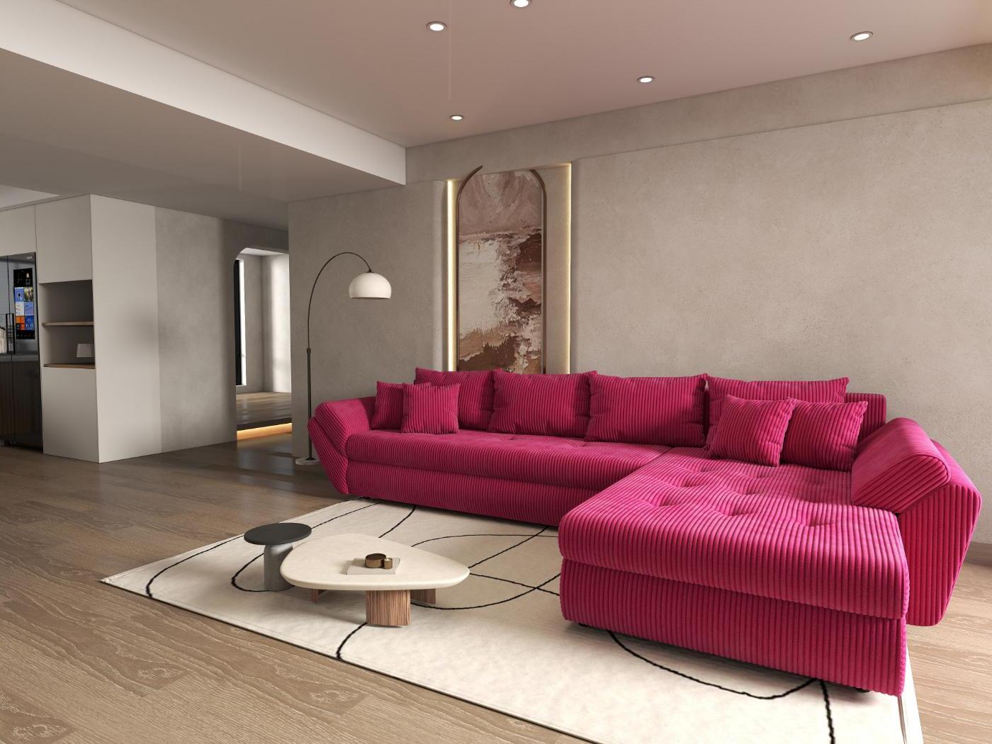 Colțar extensibil dumonde cu ladă de depozitare si sezut confortabil din spuma HR, Loana XL Zoom Rosu II 335x185 cm Fabrica