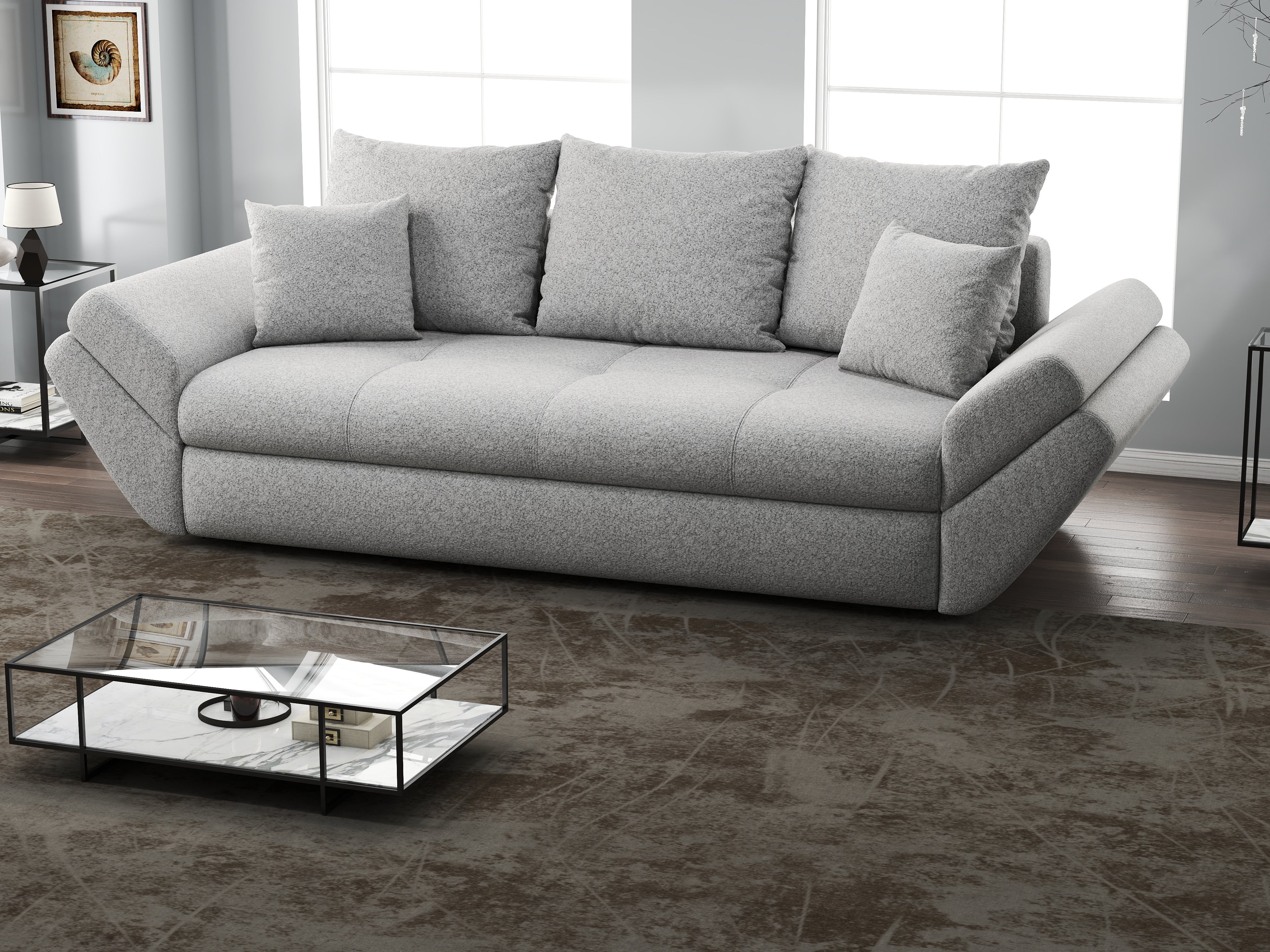 Canapea extensibilă dumonde cu ladă de depozitare si sezut confortabil din spuma HR, Loana Euphoria Dove 250x100 cm Fabrica