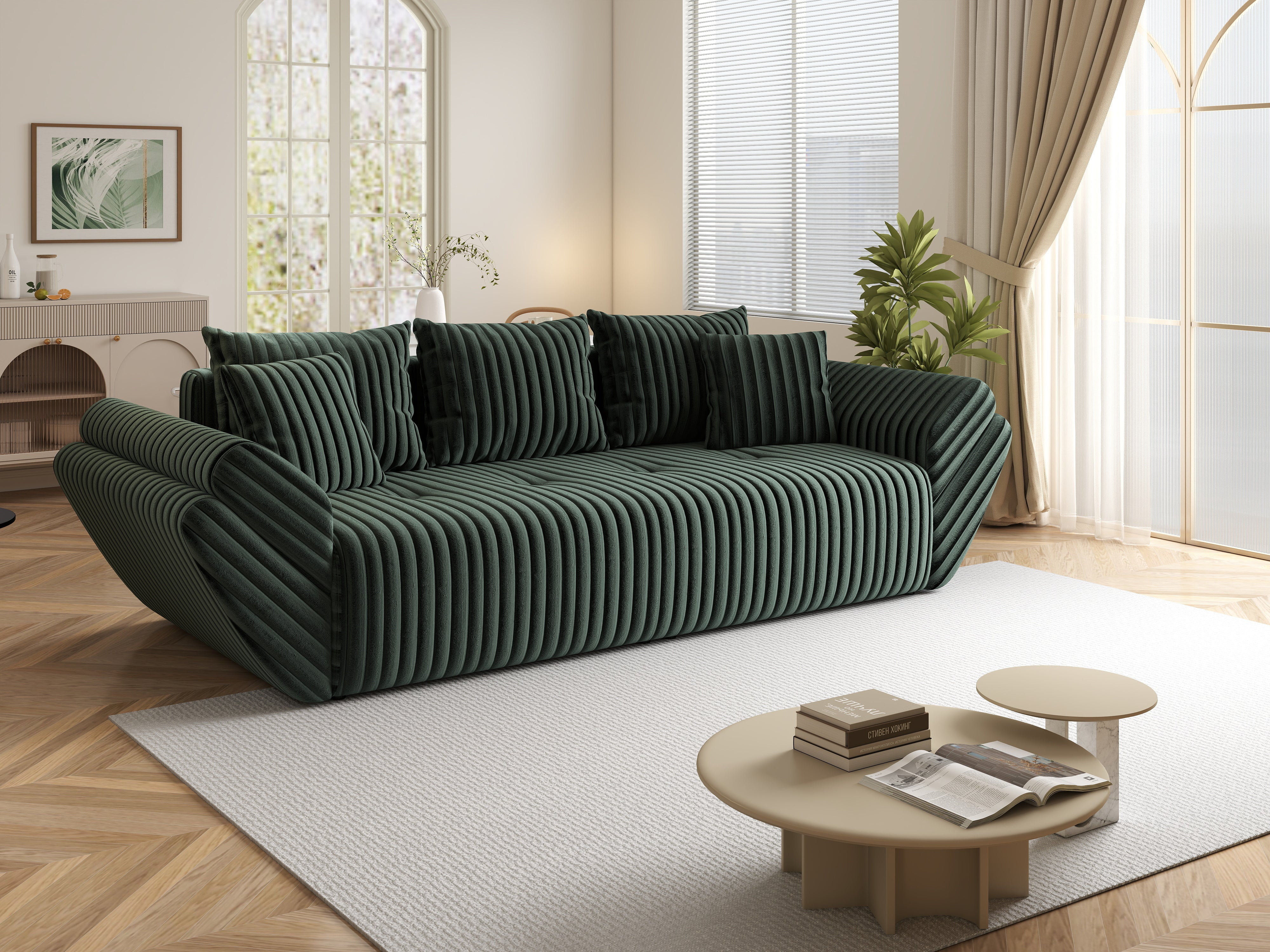Canapea extensibilă dumonde cu ladă de depozitare si sezut confortabil din spuma HR, Berlin Ambience Green 250x100 cm Fabrica