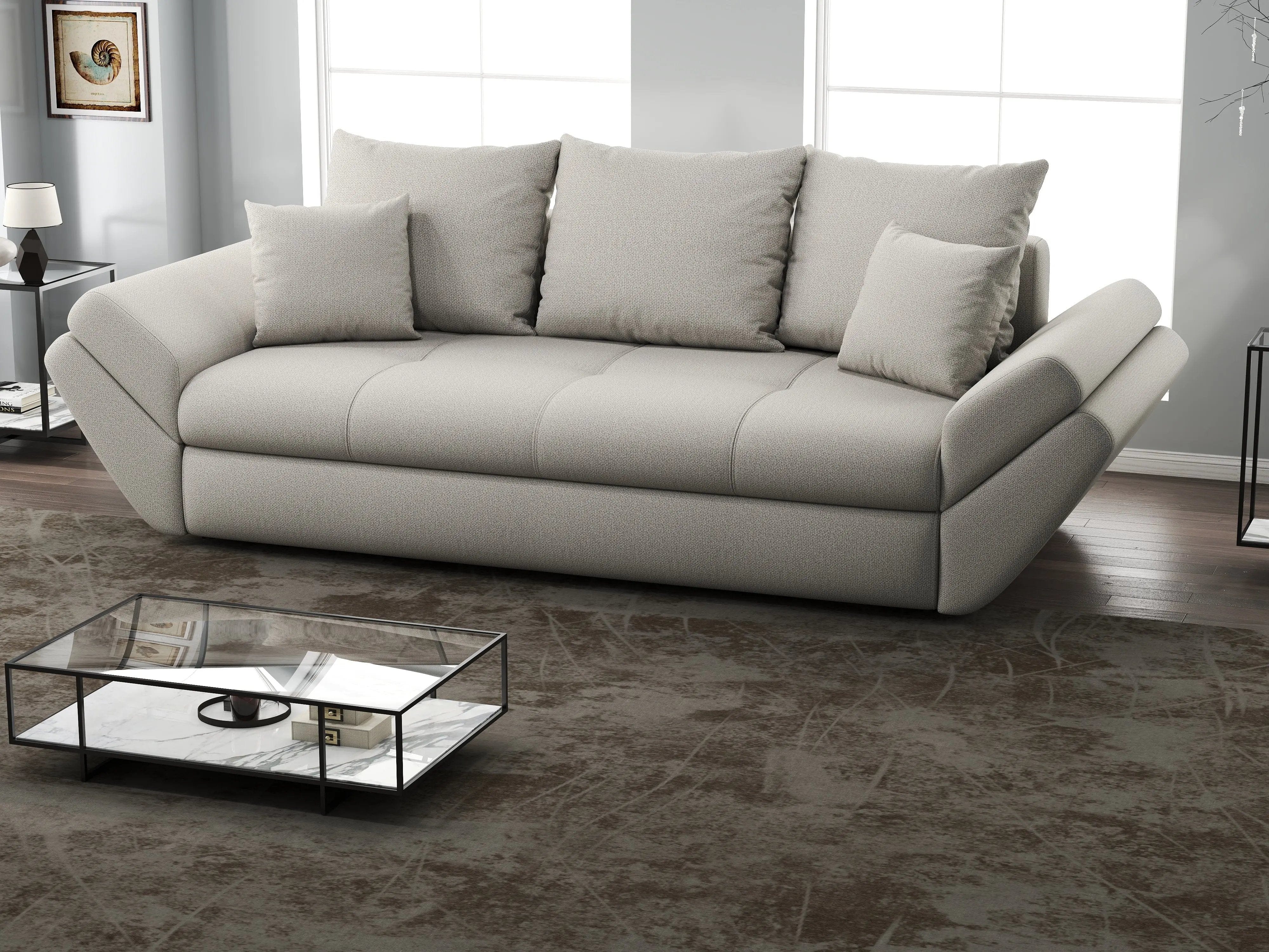 Canapea extensibilă dumonde cu ladă de depozitare si sezut confortabil din spuma HR, Loana Enjoy Bej 250x100 cm Fabrica