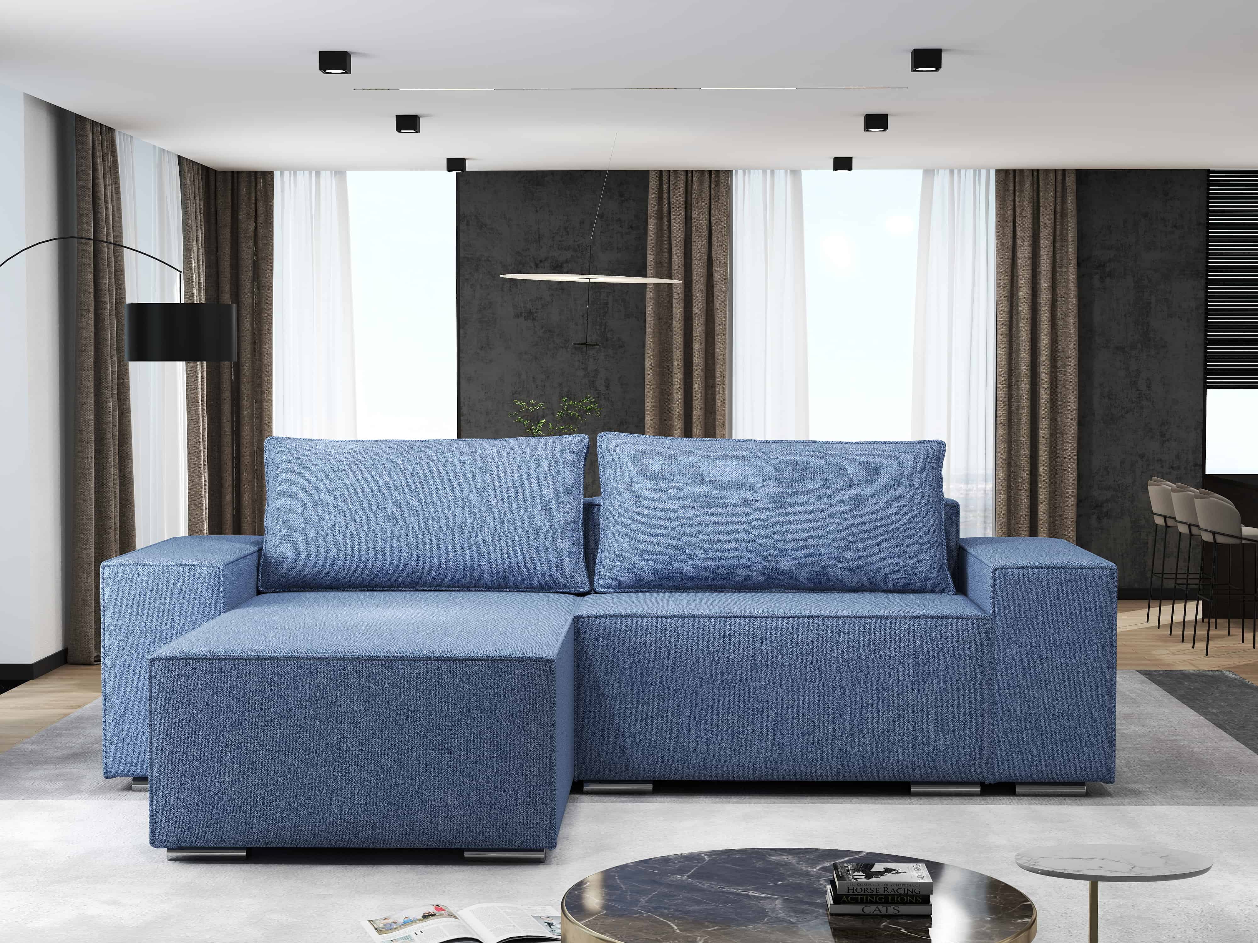 Colțar extensibil dumonde cu ladă de depozitare si sezut confortabil din spuma HR, Dream Enjoy Albastru 290x185 cm Fabrica