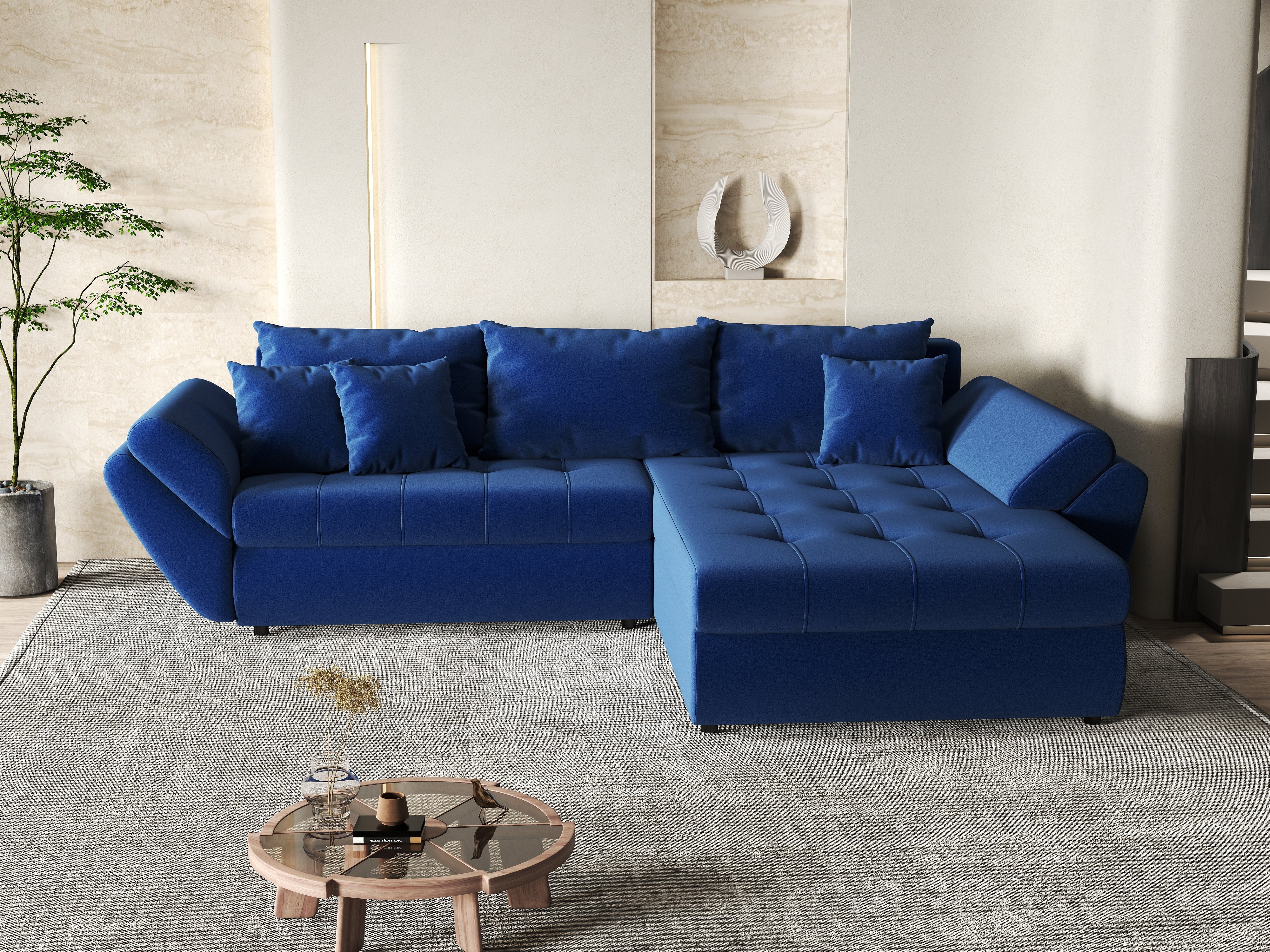 Colțar extensibil dumonde cu ladă de depozitare si sezut confortabil din spuma HR, Loana Royal Blue II 270x185 cm Fabrica