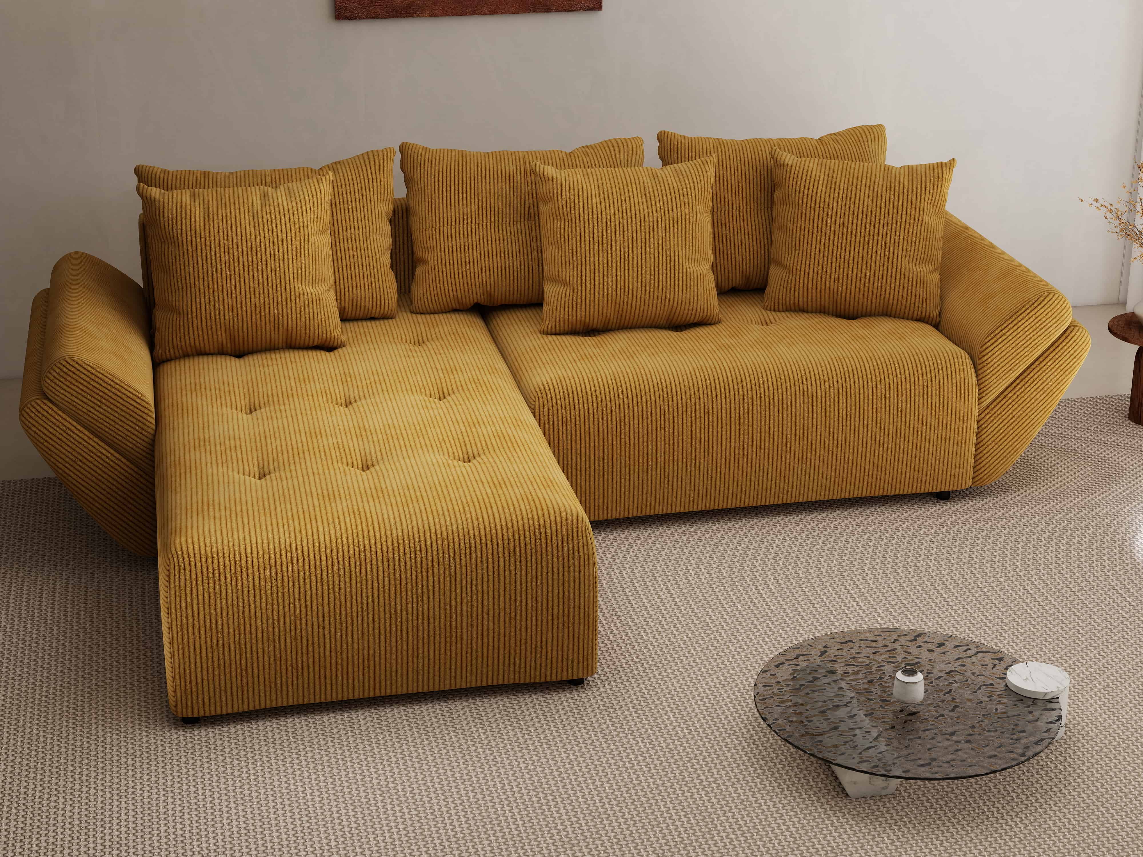 Colțar extensibil dumonde cu ladă de depozitare si sezut confortabil din spuma HR, Berlin Zoom Mustar 280x185 cm Fabrica